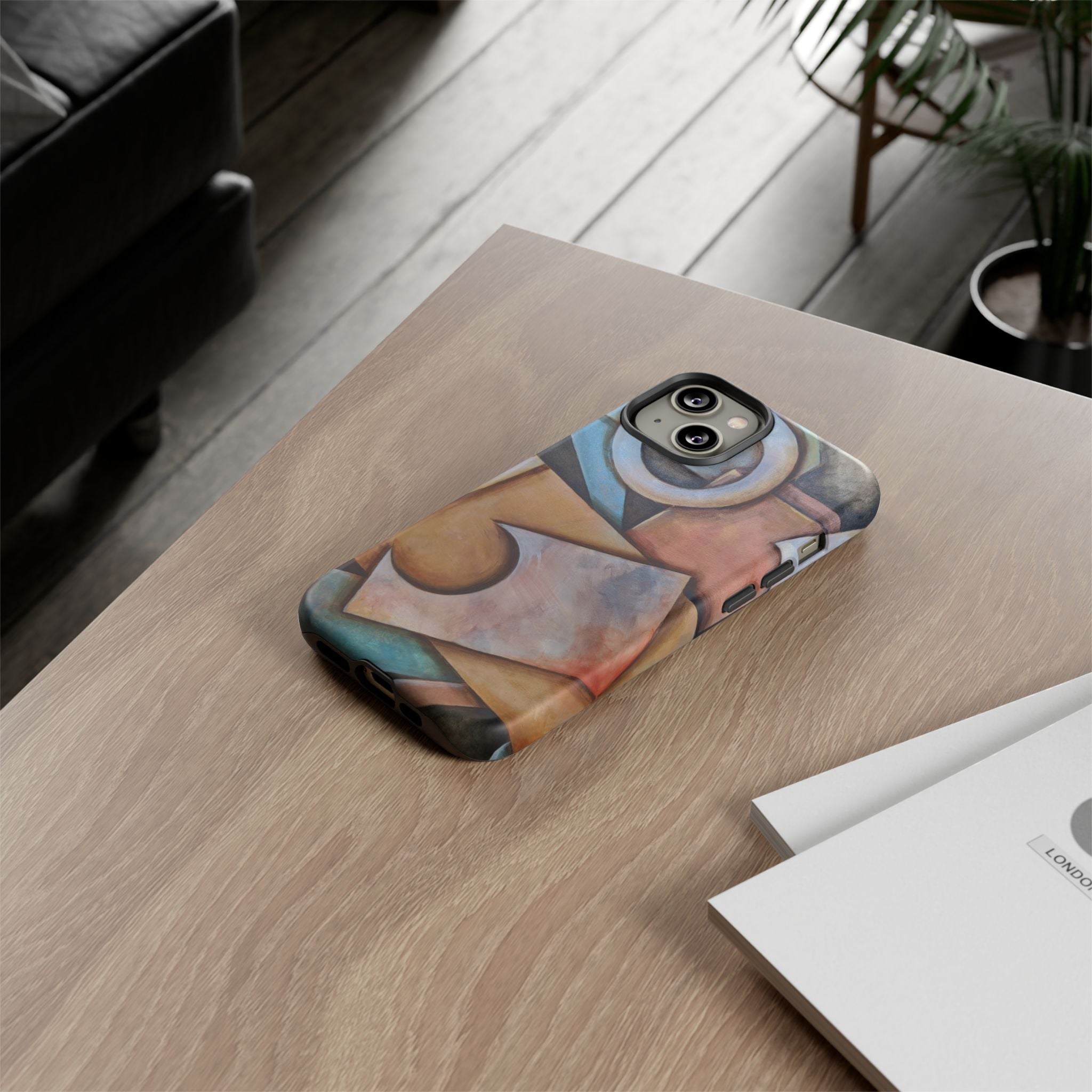 Abstract Geometric Tough Phone Case – Modern Cubist Art Protection