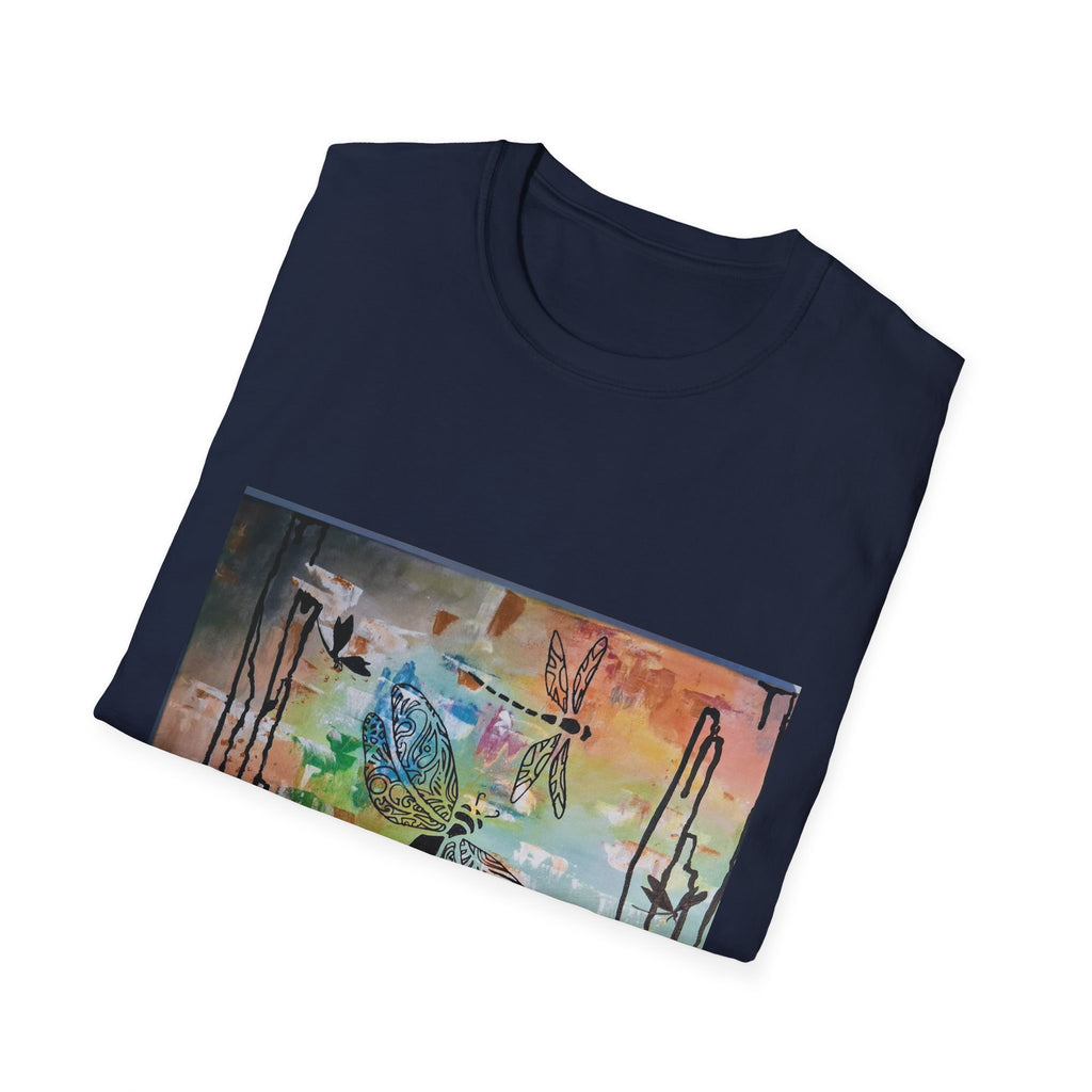 GUARDIANS OF THE LAND - Dragonfly Abstract Art T-Shirt — Colorful Surreal Nature Graphic Tee
