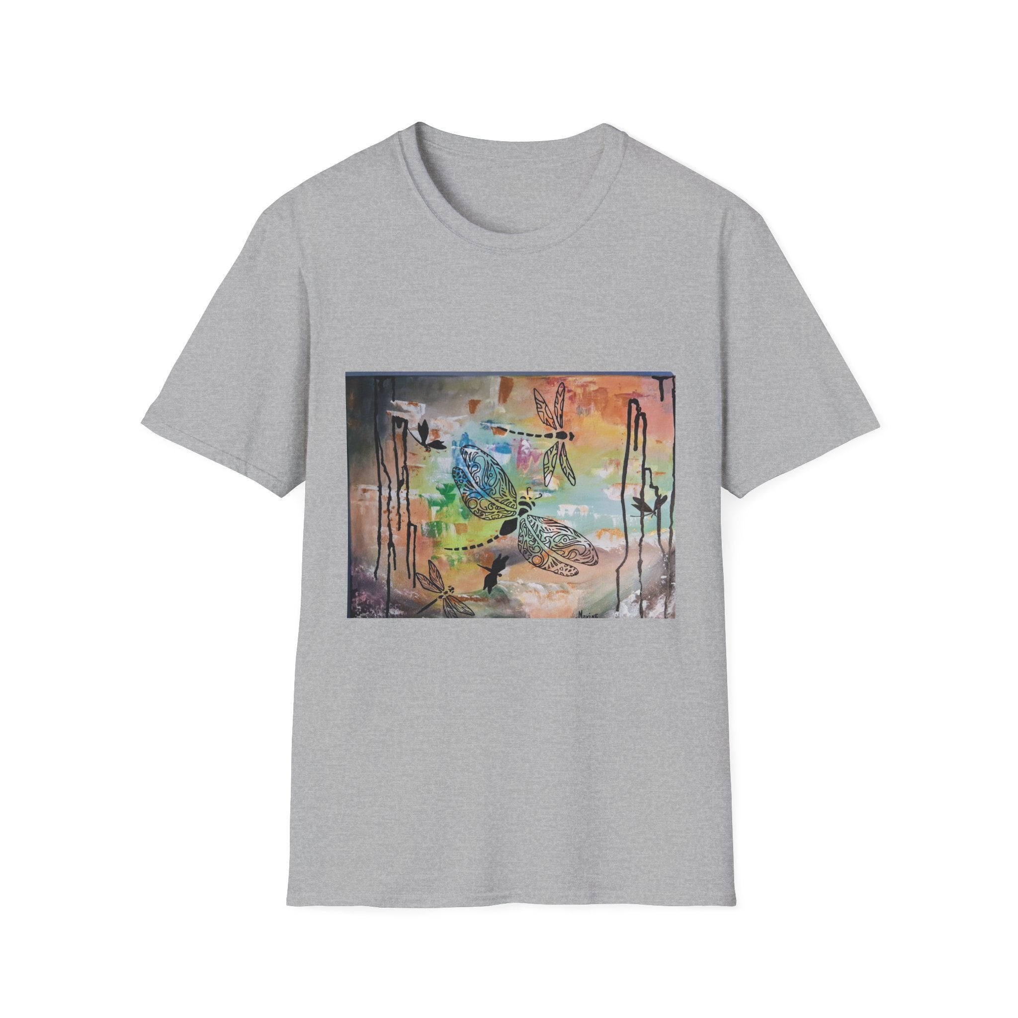 GUARDIANS OF THE LAND - Dragonfly Abstract Art T-Shirt — Colorful Surreal Nature Graphic Tee
