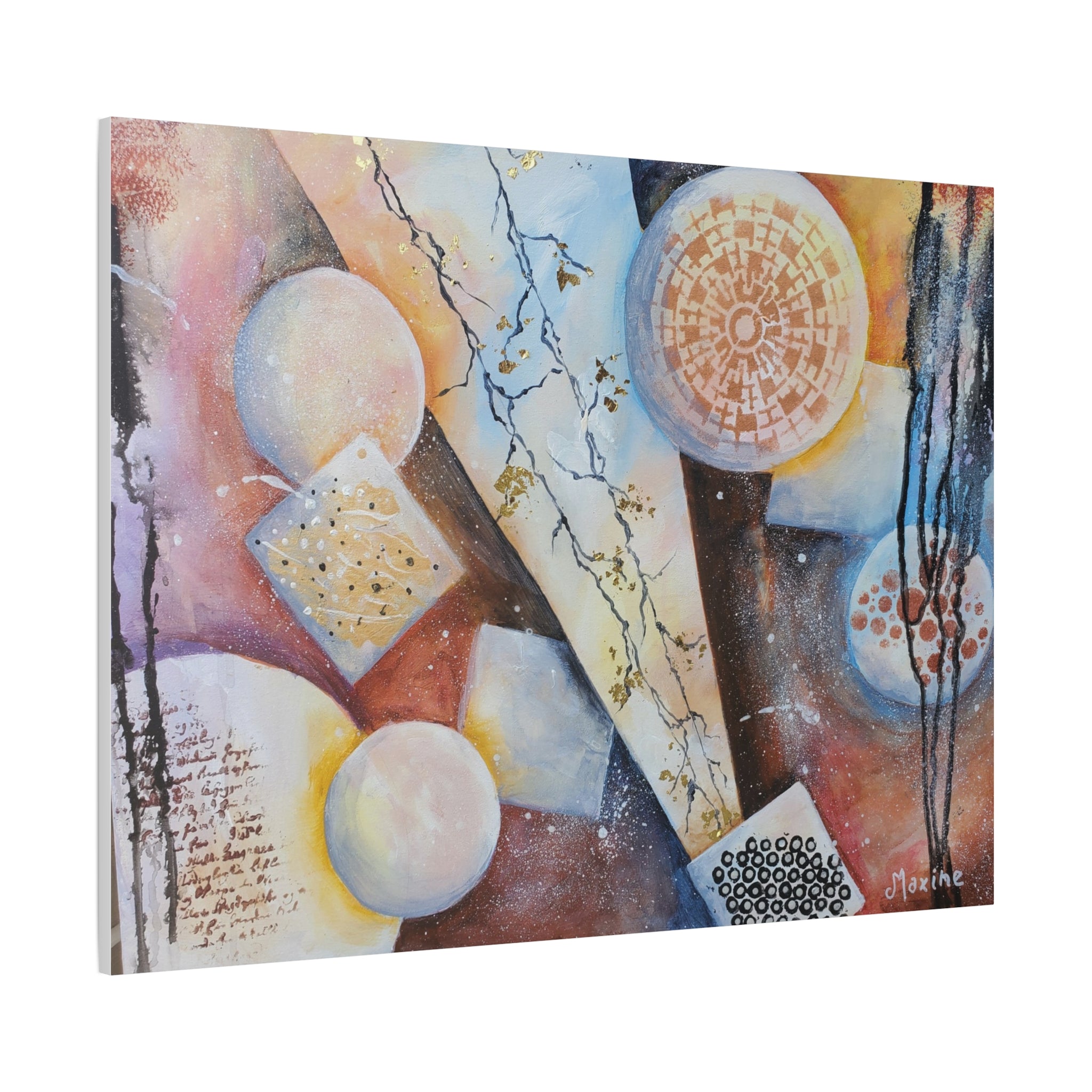 GOLDEN CARTOGRAPHY OF THE FIRE MERIDIAN - Abstract Geometric Canvas Art – Modern Stretched Matte Wall Decor
