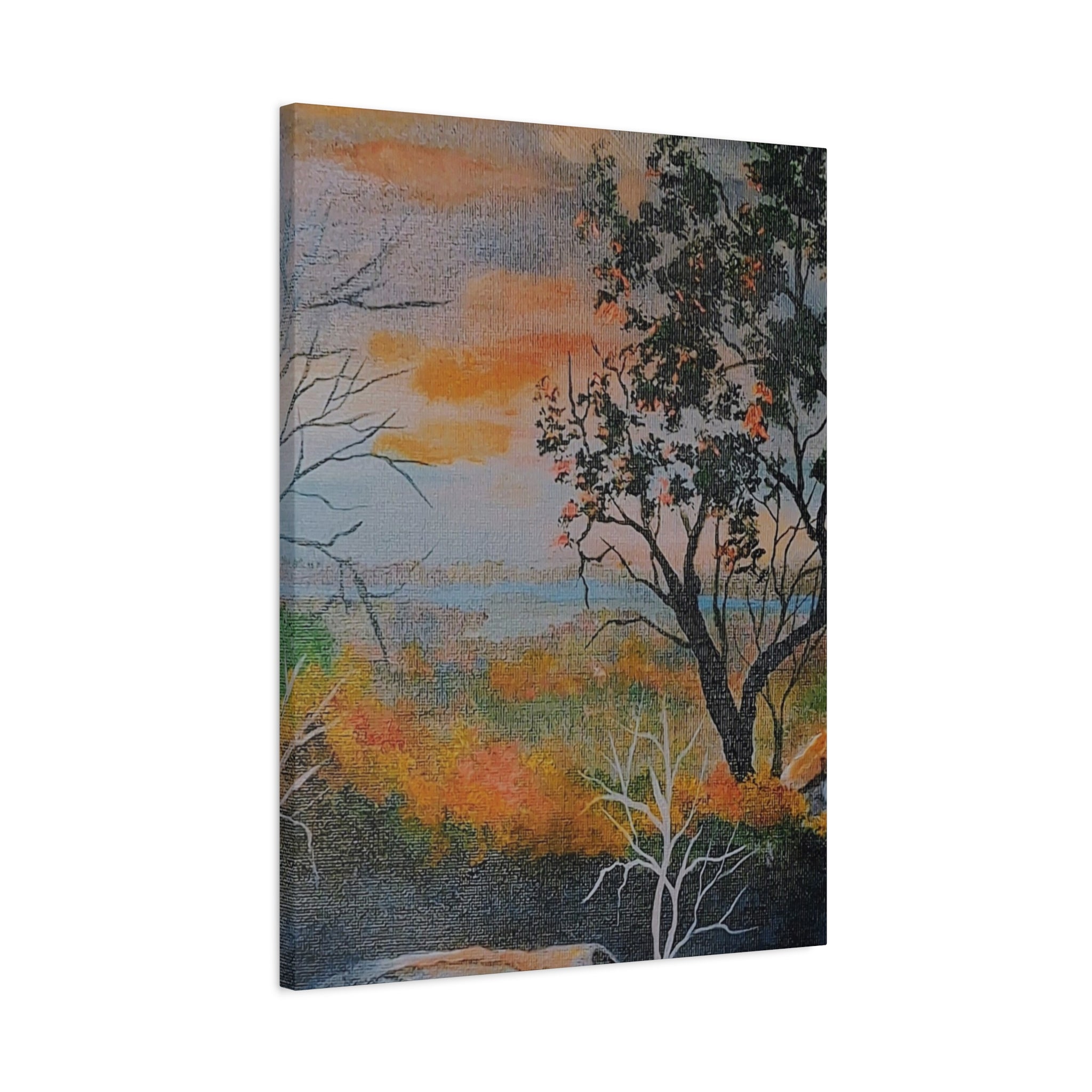 EVENING NEAR THE HUDSON RIVER - Sunset Landscape Canvas Print — Seaside Tree Matte Stretched Wall Art
