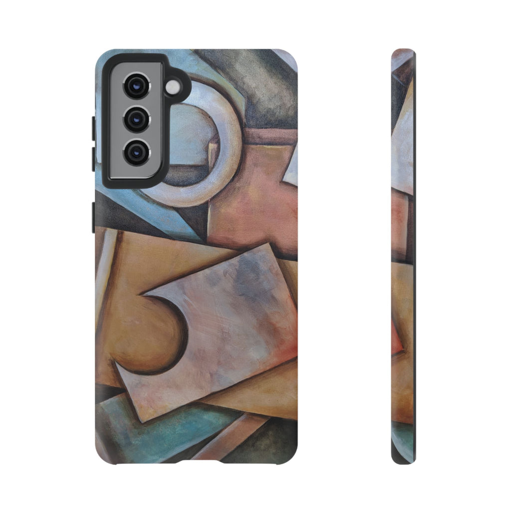 Abstract Geometric Tough Phone Case – Modern Cubist Art Protection