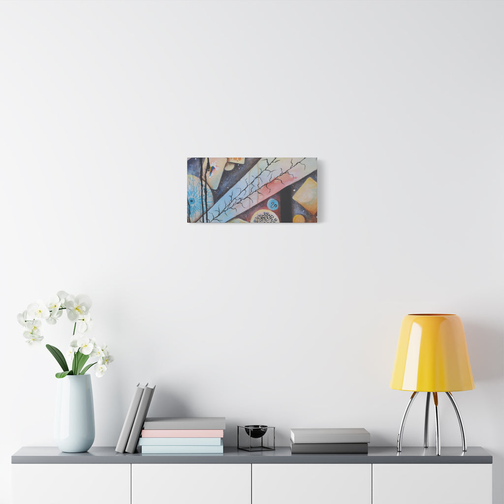 GOLDEN CARTOGRAPHY - DRIFT OF THE BLUE REALM - Abstract Geometric Canvas Art - Pastel Galaxy Stretched Matte Print