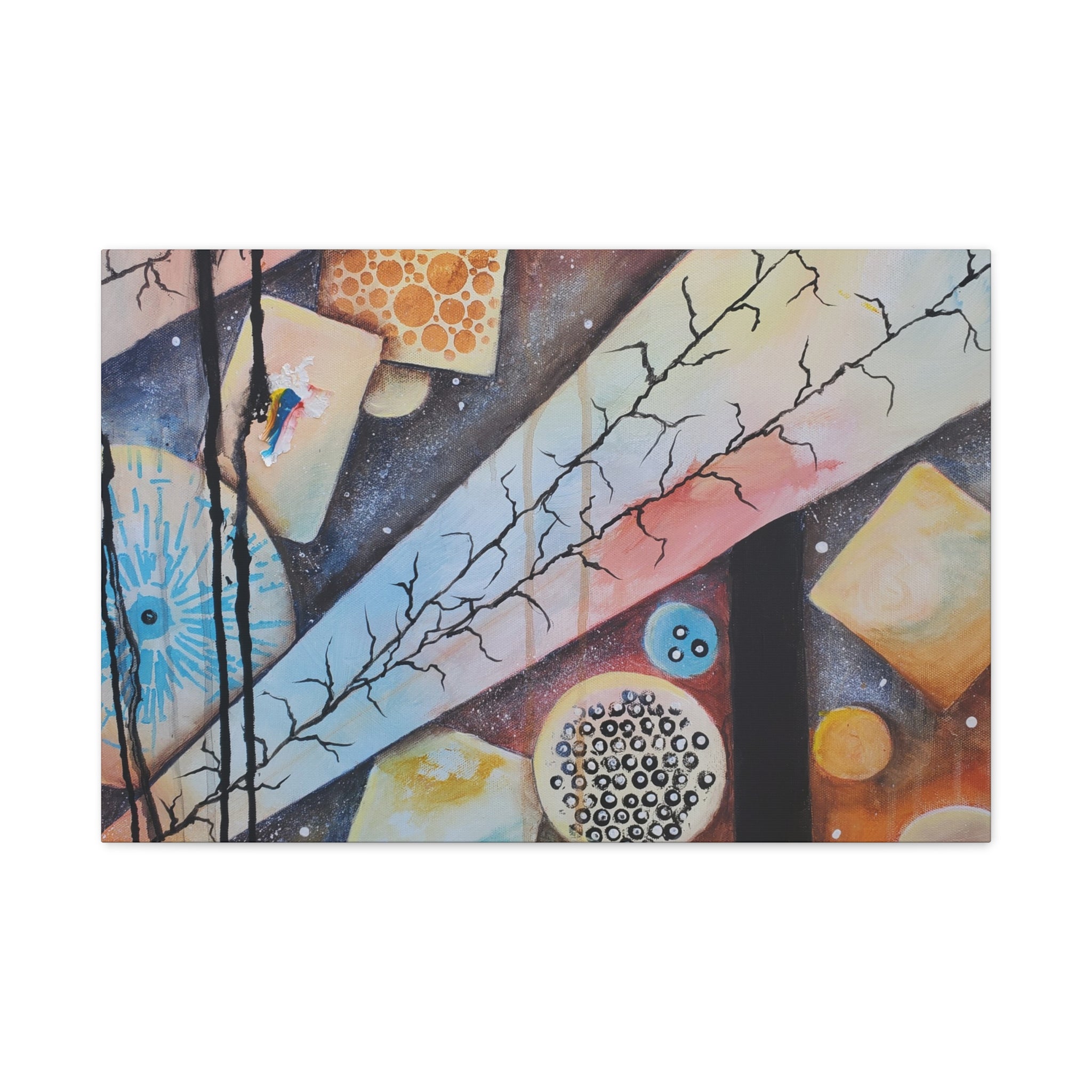GOLDEN CARTOGRAPHY - DRIFT OF THE BLUE REALM - Abstract Geometric Canvas Art - Pastel Galaxy Stretched Matte Print