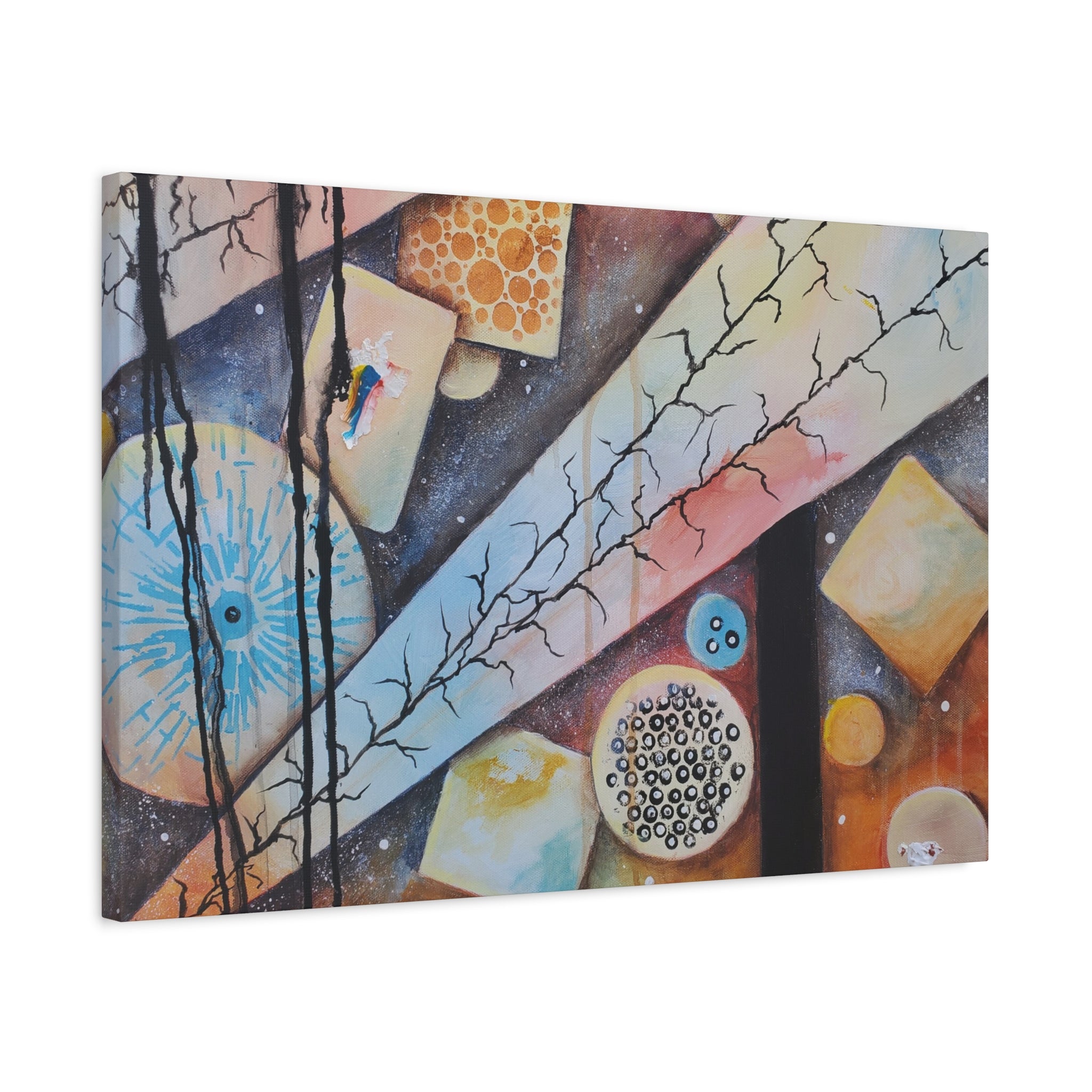 GOLDEN CARTOGRAPHY - DRIFT OF THE BLUE REALM - Abstract Cosmic Geometry Matte Canvas Print - Stretched 1.25"