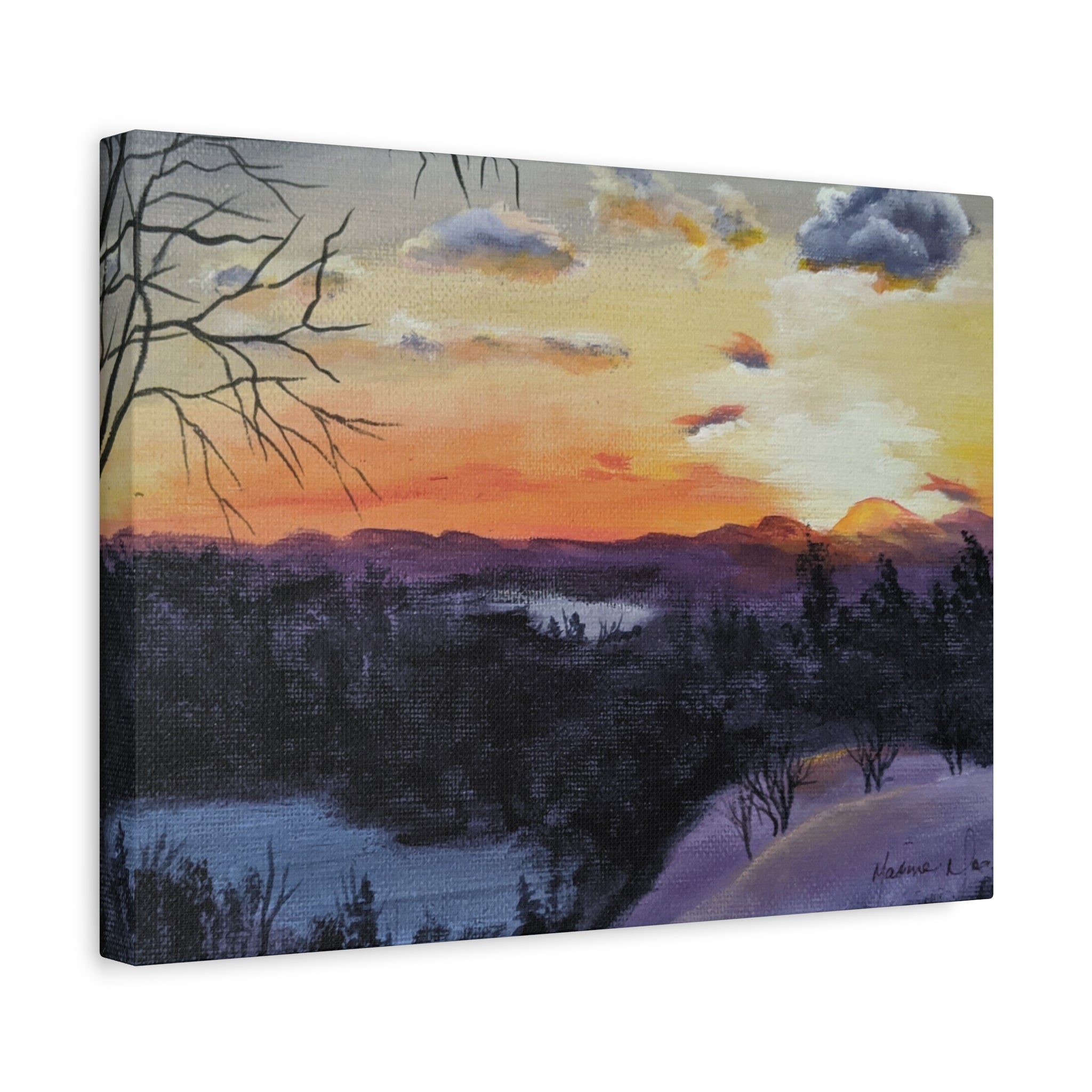EVENING IN THE SHANDOAH VALLY - Sunset Winter Landscape Canvas Print — Matte Stretched Wall Art