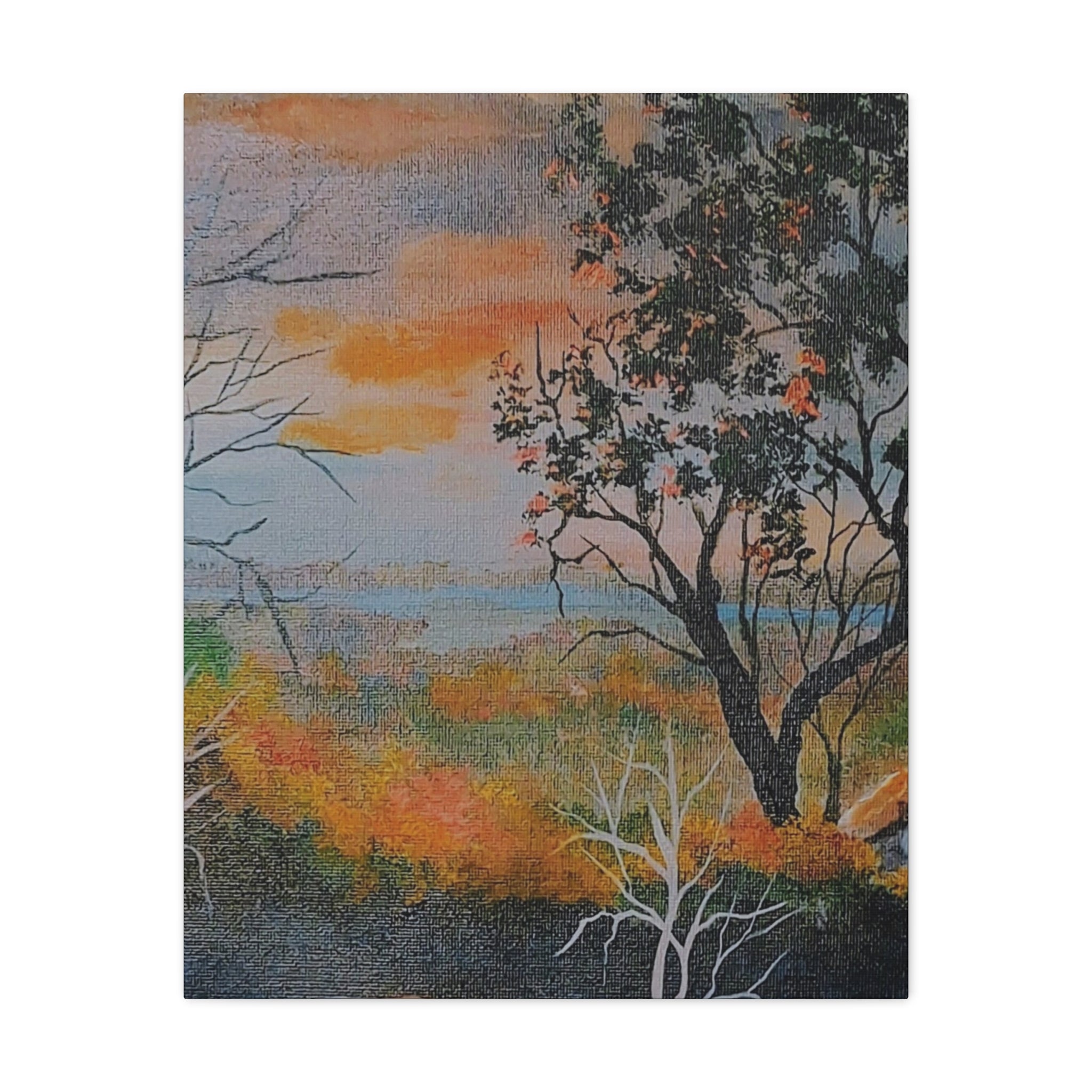 EVENING NEAR THE HUDSON RIVER - Sunset Landscape Canvas Print — Seaside Tree Matte Stretched Wall Art
