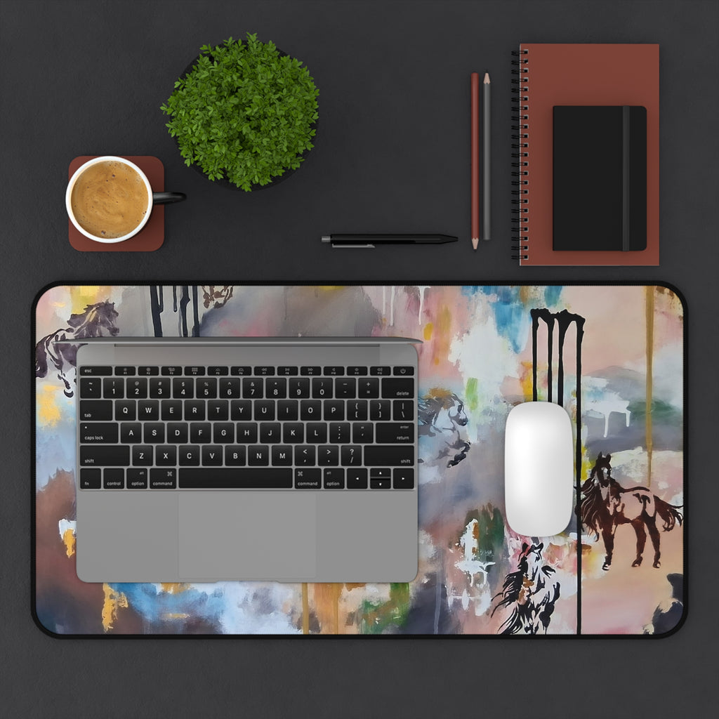 GUARDIANS OF THE QUIET PLAINS - Abstract Horsescape Desk Mat — Colorful Equestrian Art Desk Pad