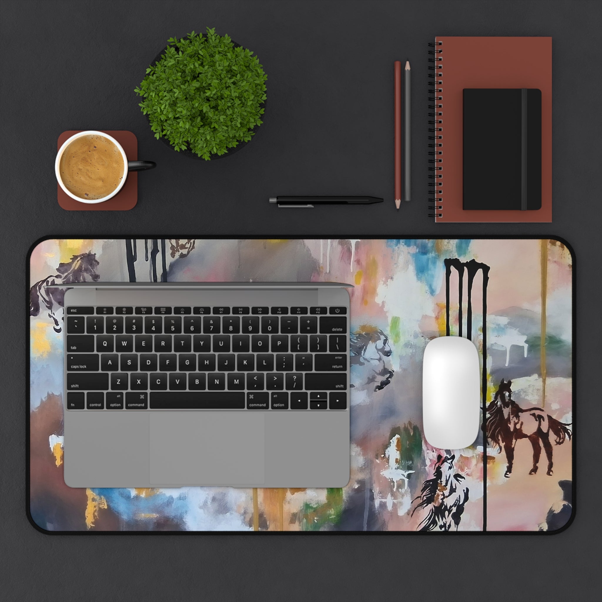GUARDIANS OF THE QUIET PLAINS - Abstract Horsescape Desk Mat — Colorful Equestrian Art Desk Pad