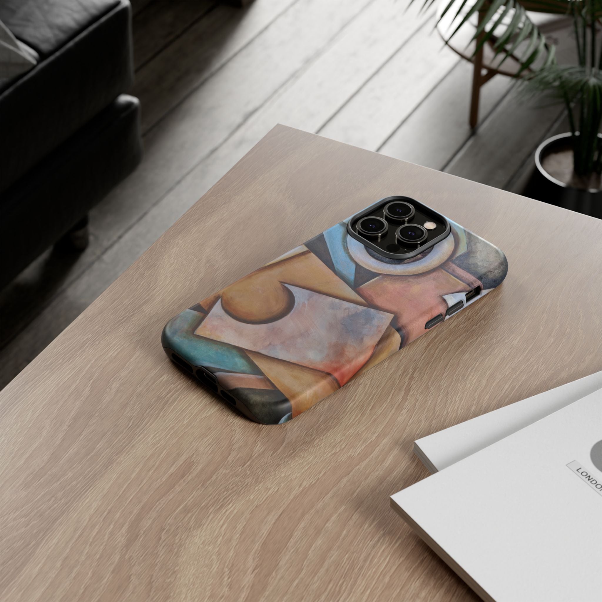 Abstract Geometric Tough Phone Case – Modern Cubist Art Protection