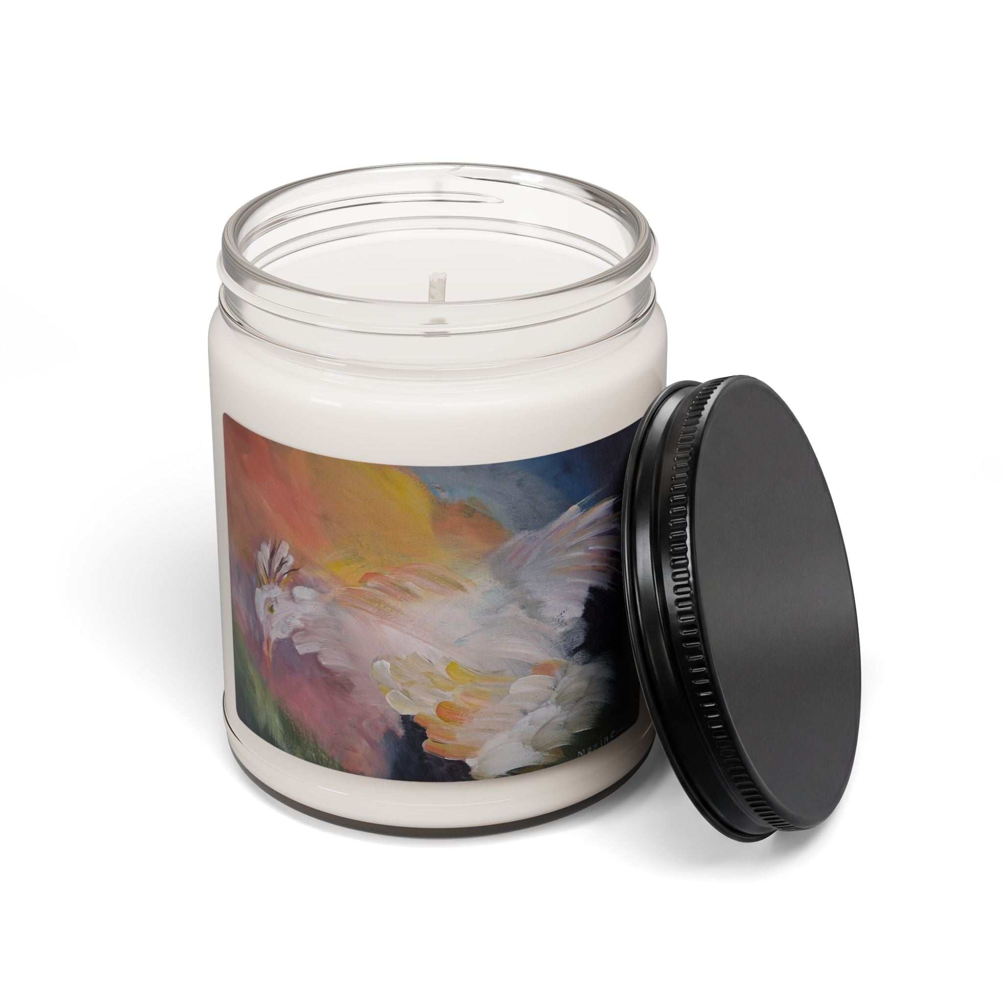 RISE OF THE RADIENT HEN - 9oz Scented Soy Candle — Floral White Dove Art Jar (Calming Lavender & Vanilla)