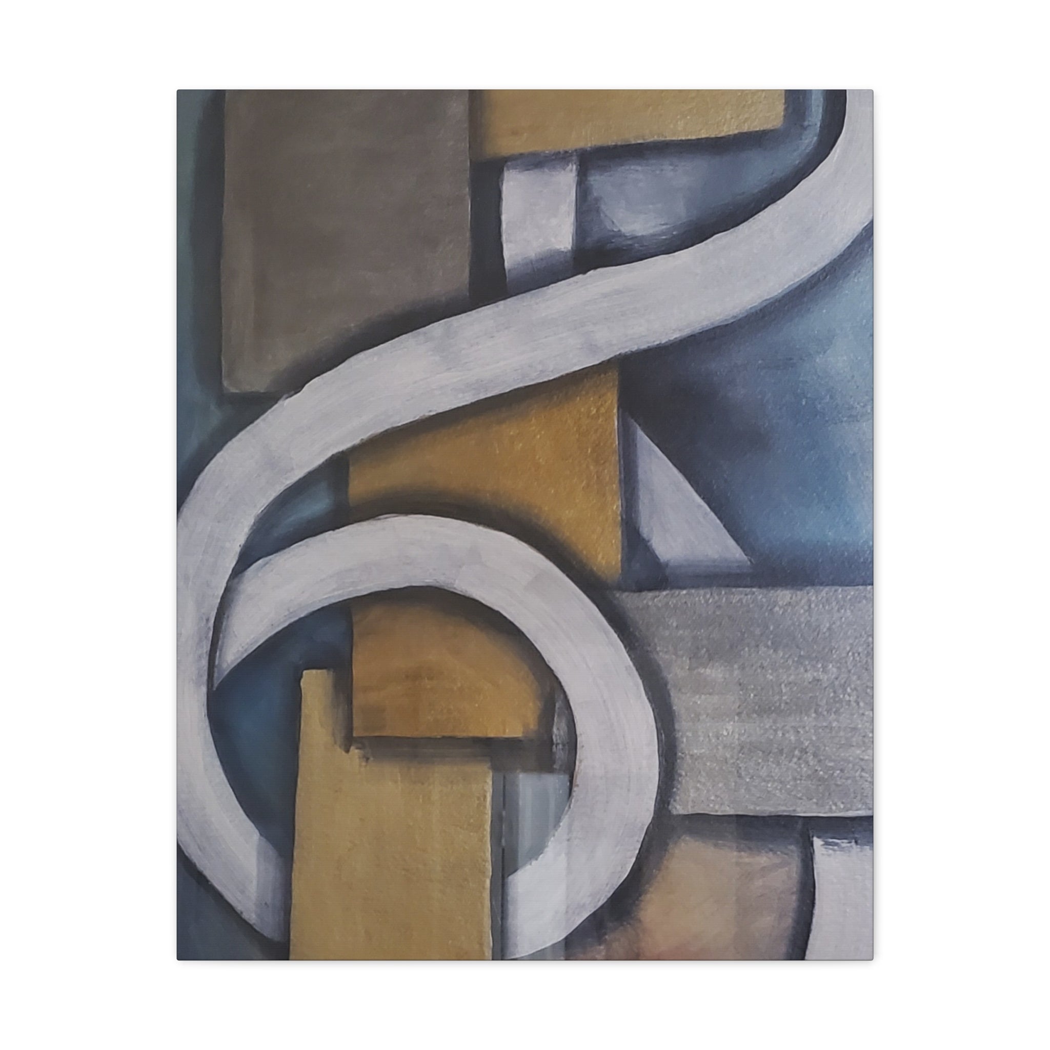 METALIC BLOCKS - Abstract Geometric Matte Canvas Print — Modern Blue & Gold Wall Art