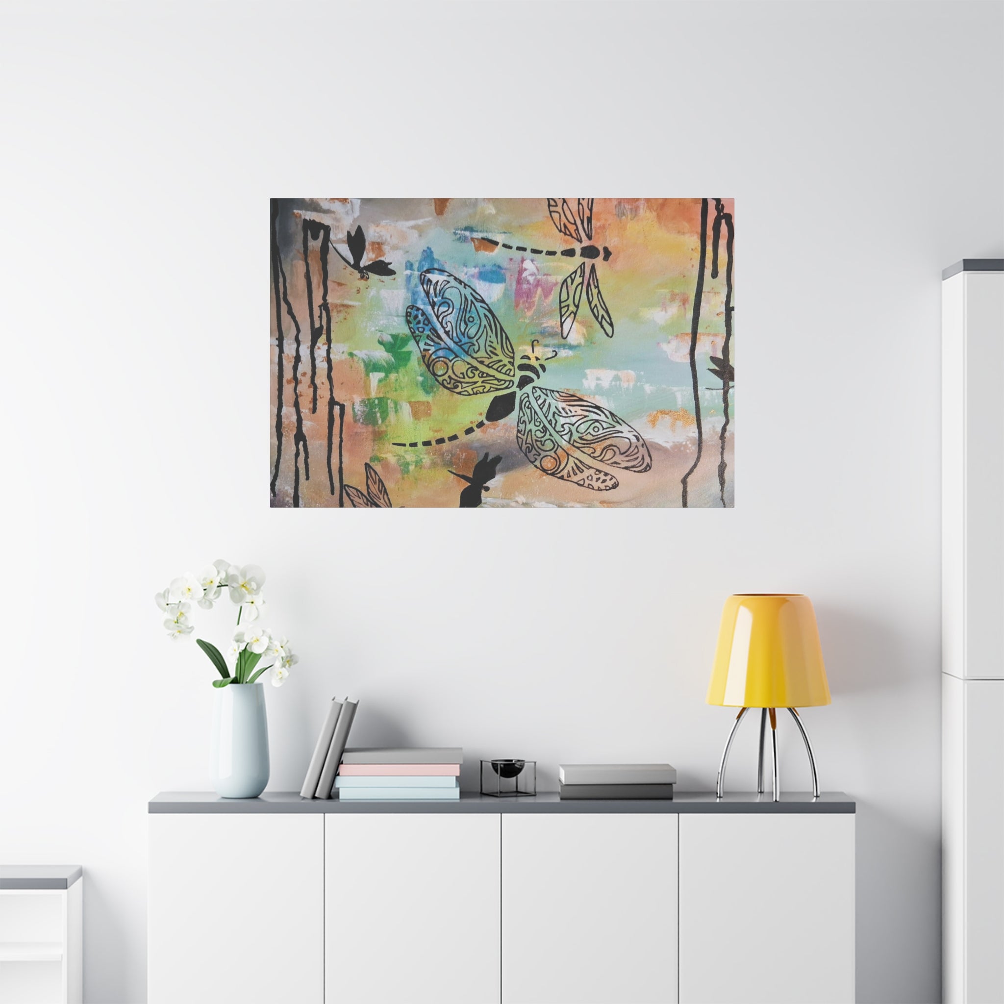Dragonfly Wall Art Canvas — Colorful Boho Stretched Canvas Print