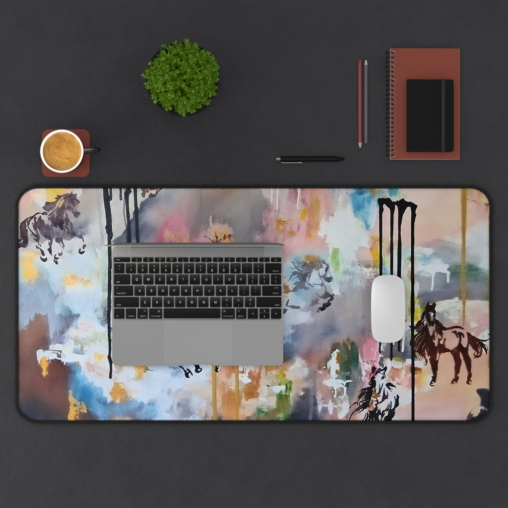GUARDIANS OF THE QUIET PLAINS - Abstract Horsescape Desk Mat — Colorful Equestrian Art Desk Pad