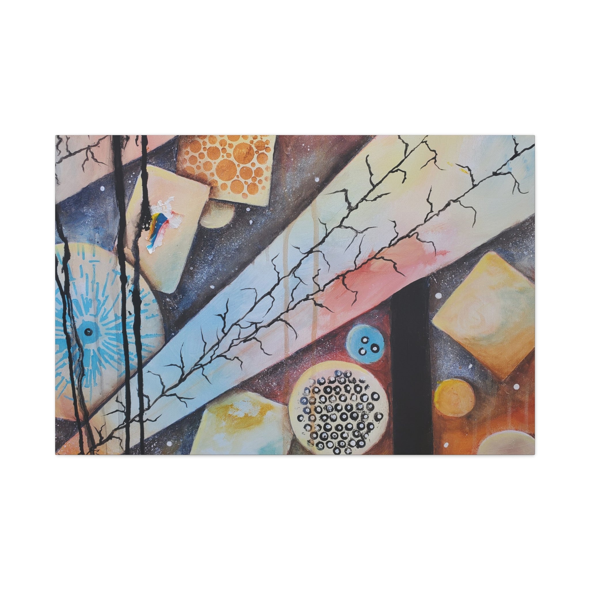 GOLDEN CARTOGRAPHY - DRIFT OF THE BLUE REALM - Abstract Geometric Canvas Art - Pastel Galaxy Stretched Matte Print
