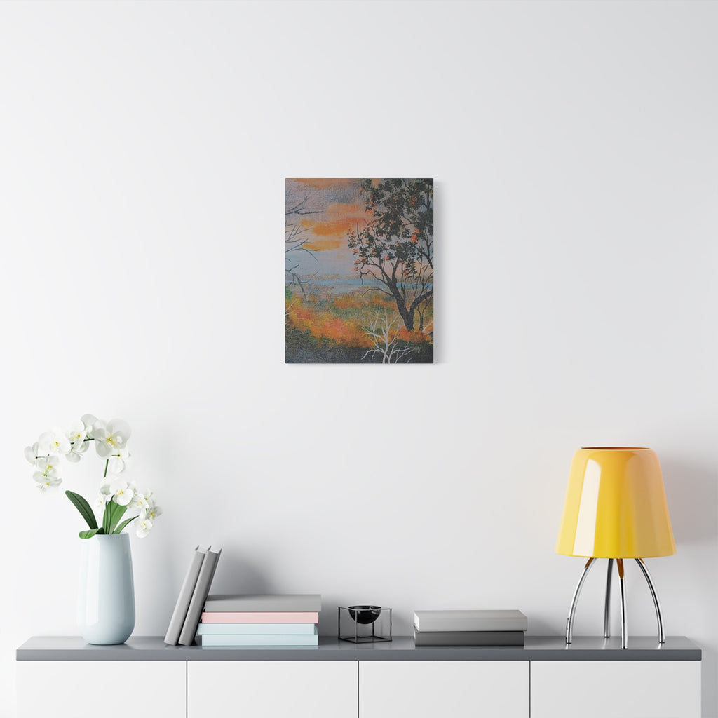 EVENING NEAR THE HUDSON RIVER - Sunset Landscape Canvas Print — Seaside Tree Matte Stretched Wall Art