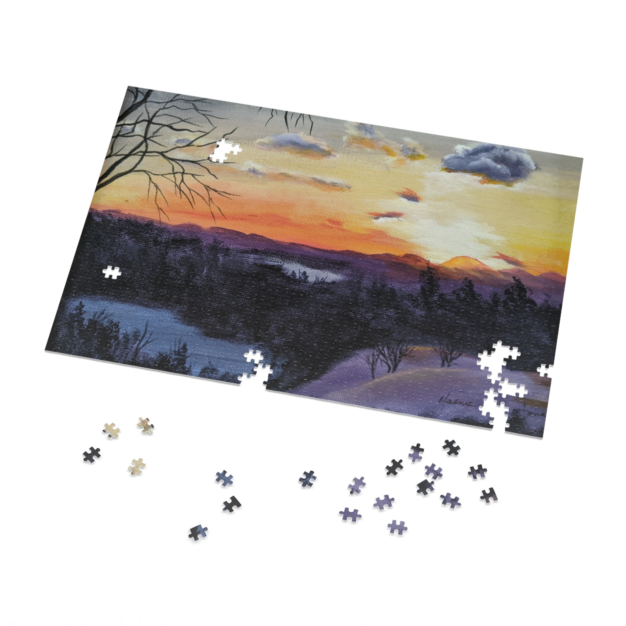 EVENING IN THE SHANDOAH VALLEY - Sunset Winter Landscape Puzzle — 500-Piece Jigsaw with Tin Gift Box