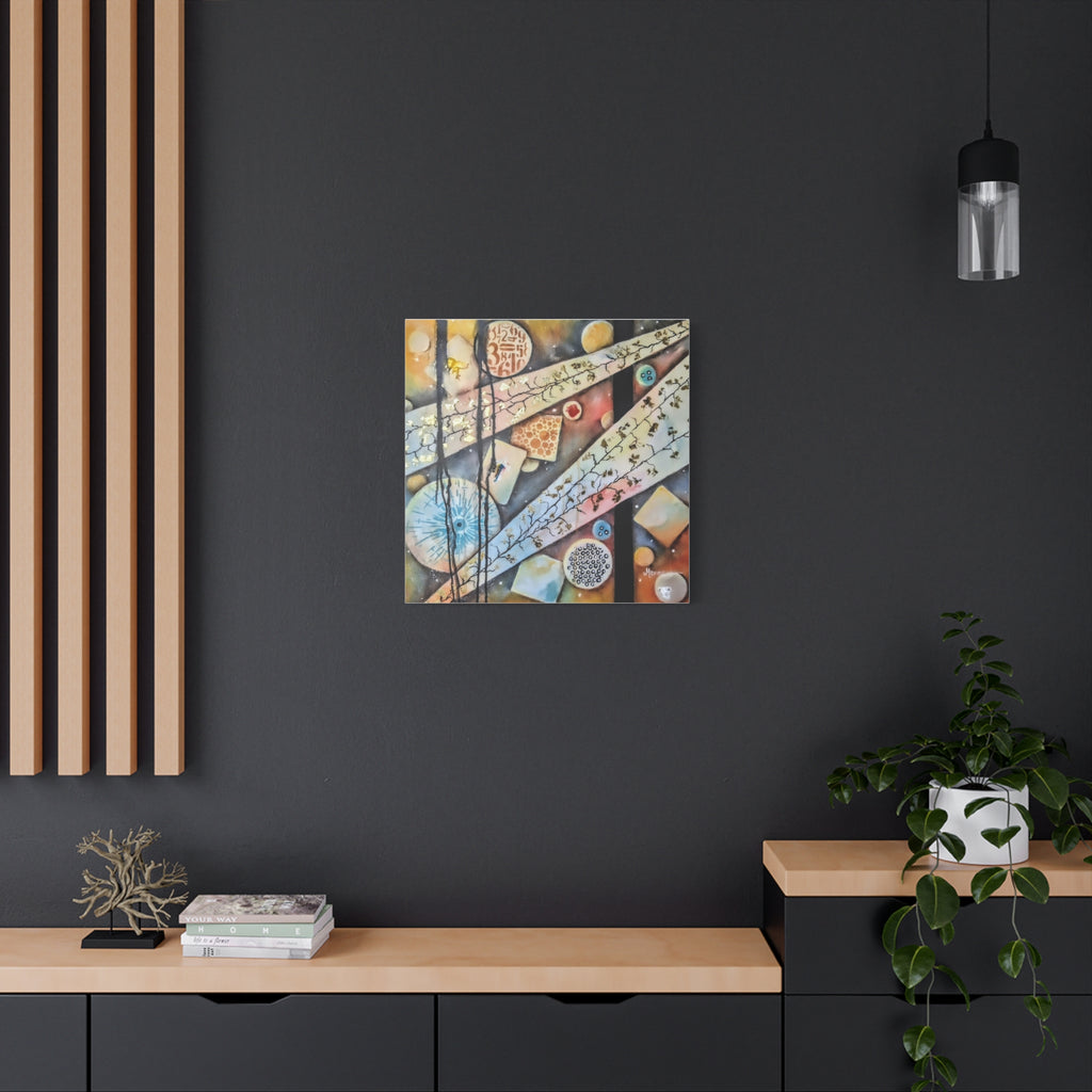 GOLDEN CARTOGRAPHY OF THE UNSEEN - Abstract Botanical Geometry Canvas Print – Modern Stretched Wall Art