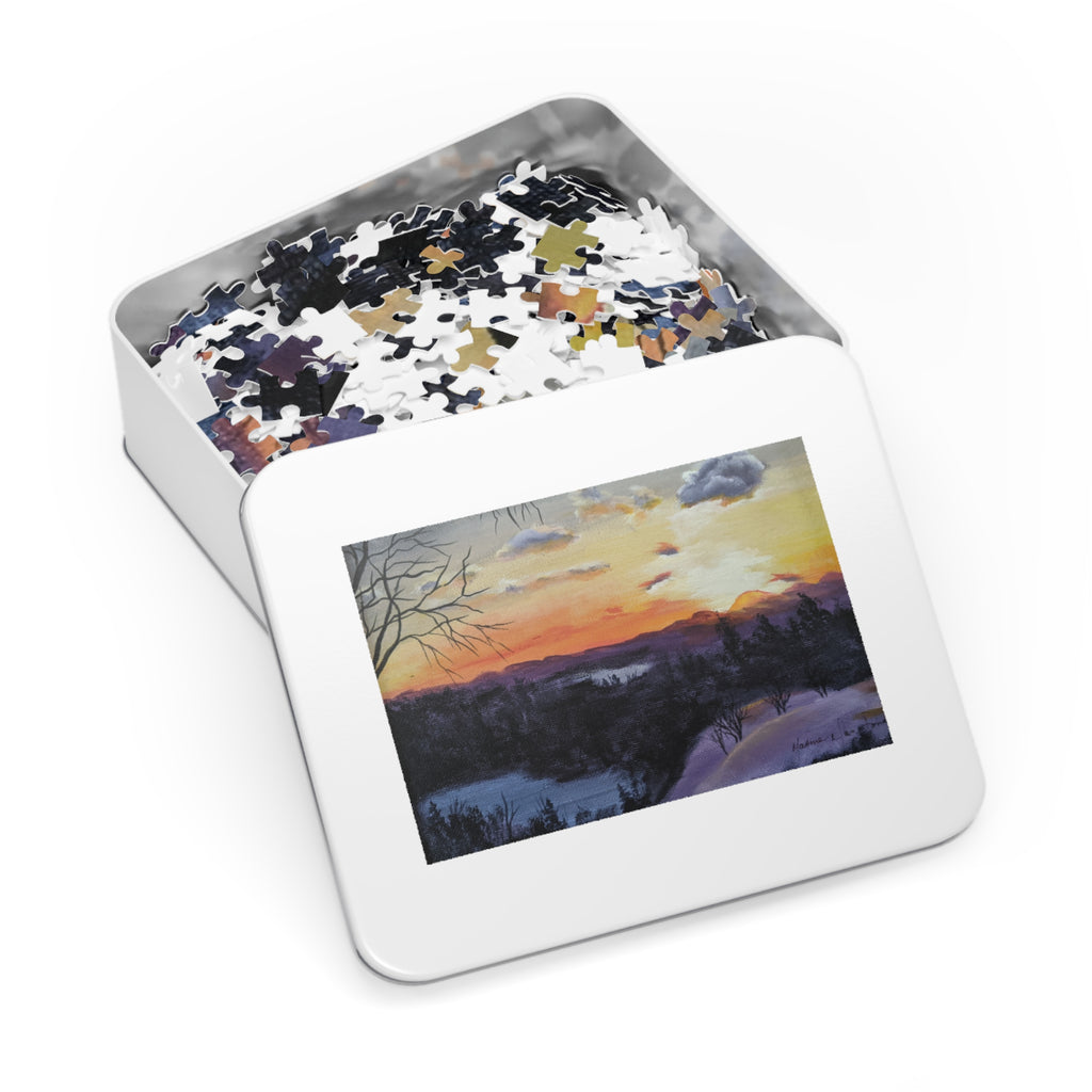 EVENING IN THE SHANDOAH VALLEY - Sunset Winter Landscape Puzzle — 500-Piece Jigsaw with Tin Gift Box
