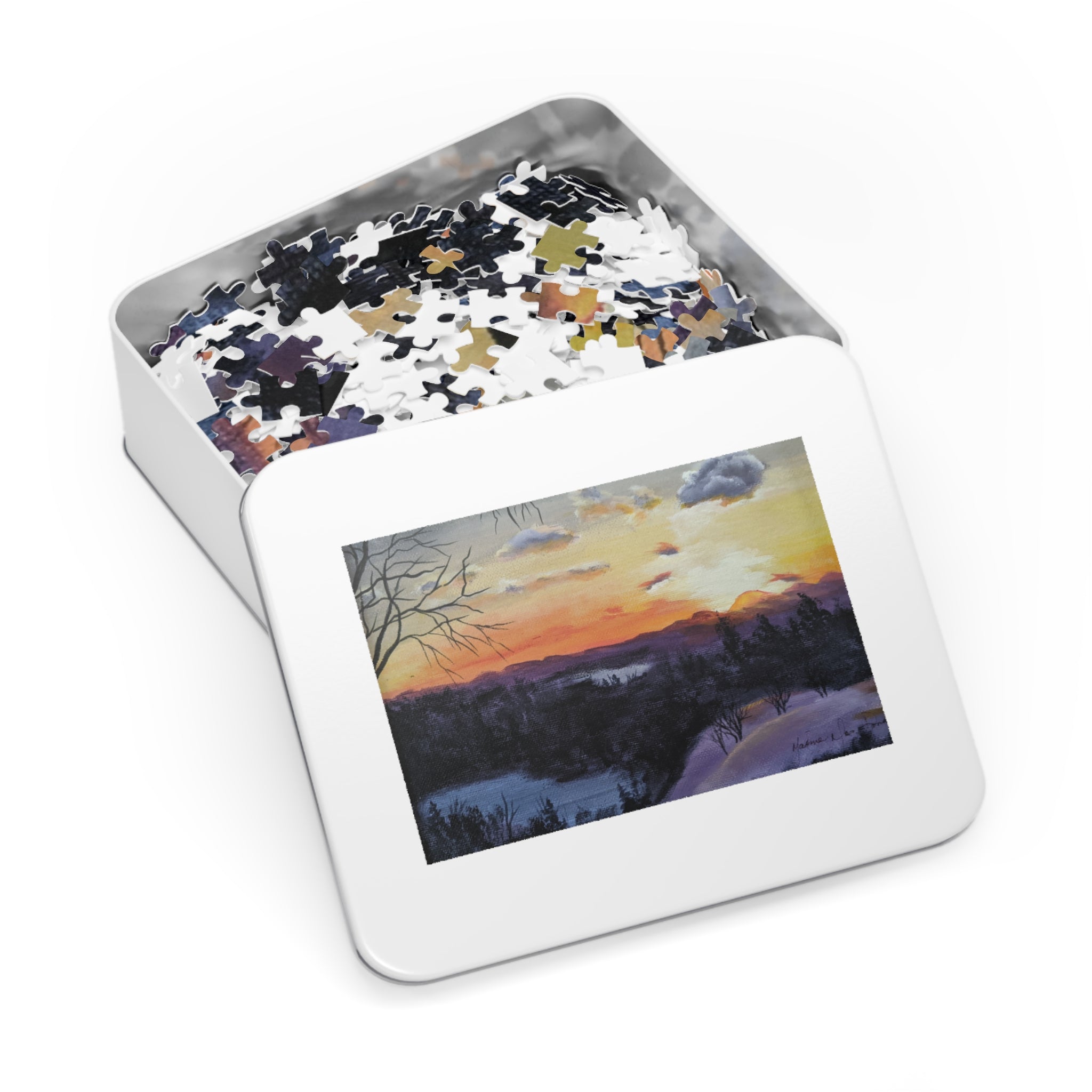 EVENING IN THE SHANDOAH VALLEY - Sunset Winter Landscape Puzzle — 500-Piece Jigsaw with Tin Gift Box