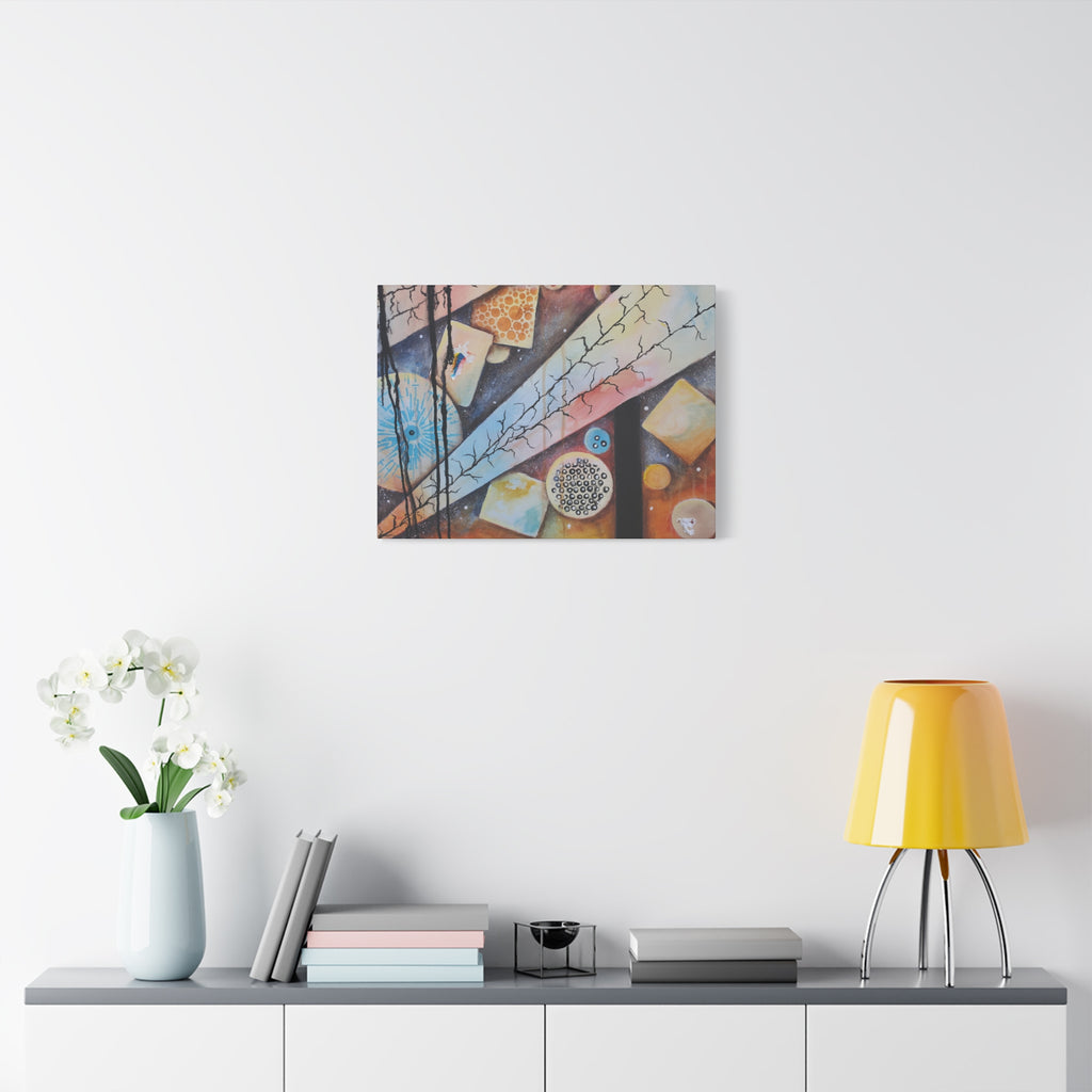 GOLDEN CARTOGRAPHY - DRIFT OF THE BLUE REALM - Abstract Cosmic Geometry Matte Canvas Print - Stretched 1.25"