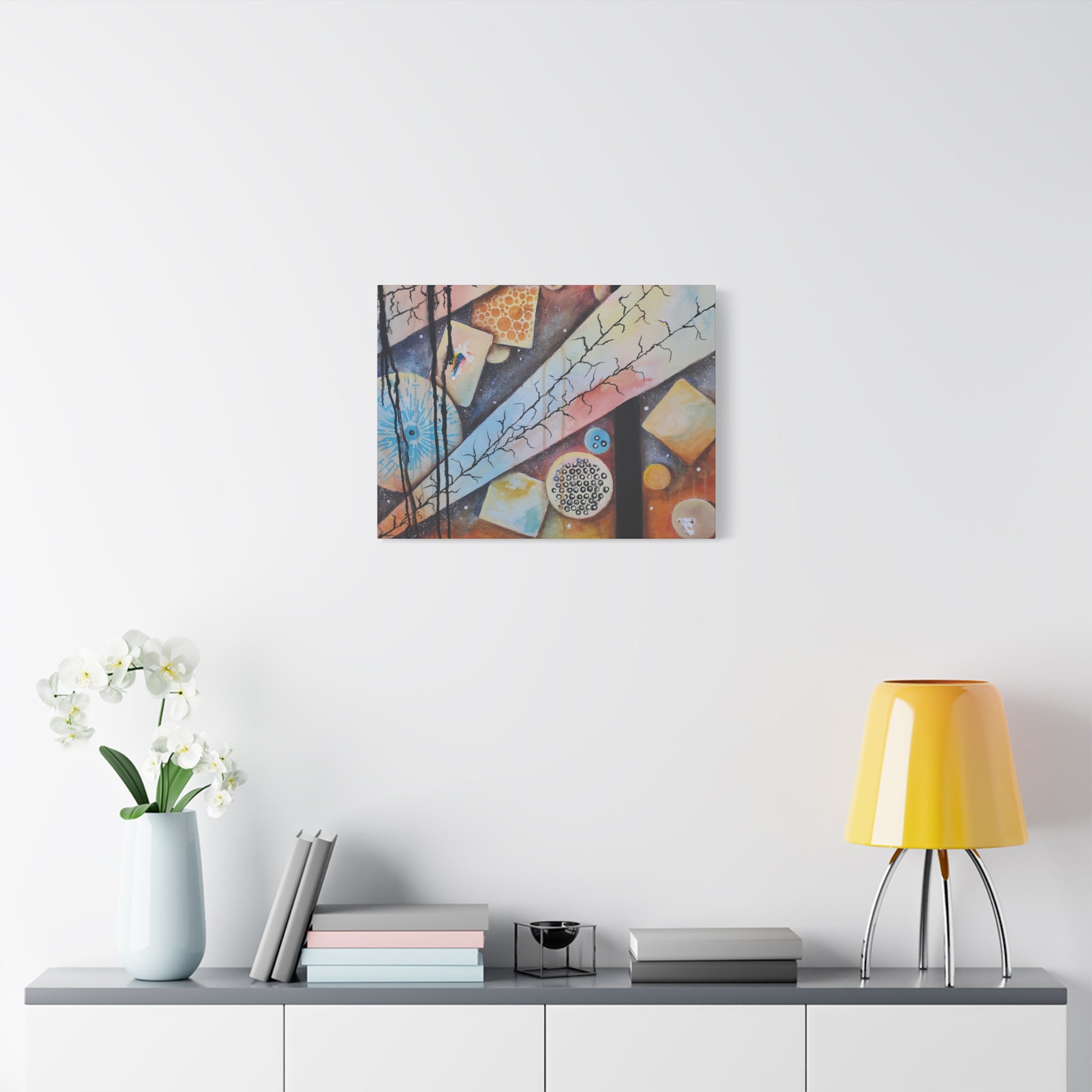 GOLDEN CARTOGRAPHY - DRIFT OF THE BLUE REALM - Abstract Cosmic Geometry Matte Canvas Print - Stretched 1.25"