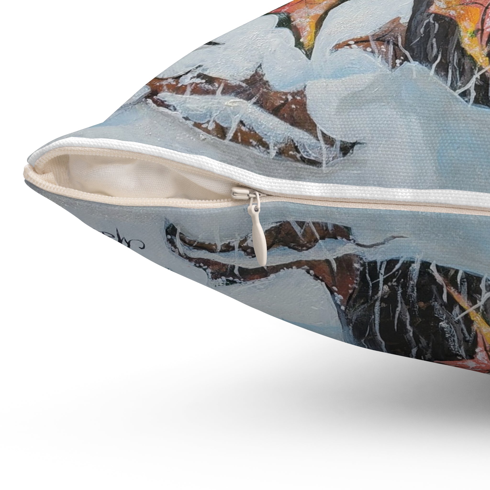 Autumn Branches Square Pillow — Watercolor Fall Leaves Decorative Throw Pillow