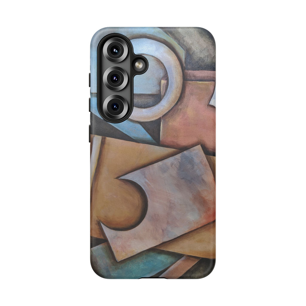 Abstract Geometric Tough Phone Case – Modern Cubist Art Protection