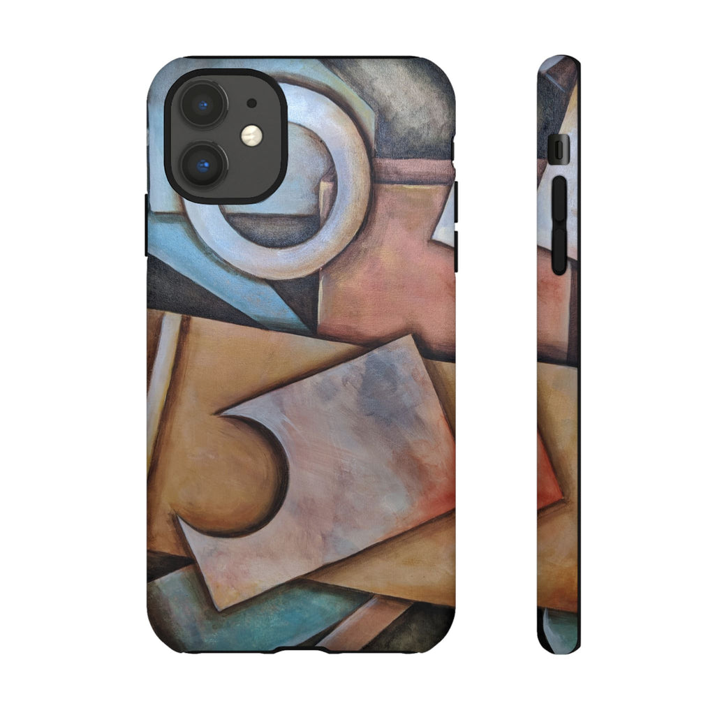 Abstract Geometric Tough Phone Case – Modern Cubist Art Protection