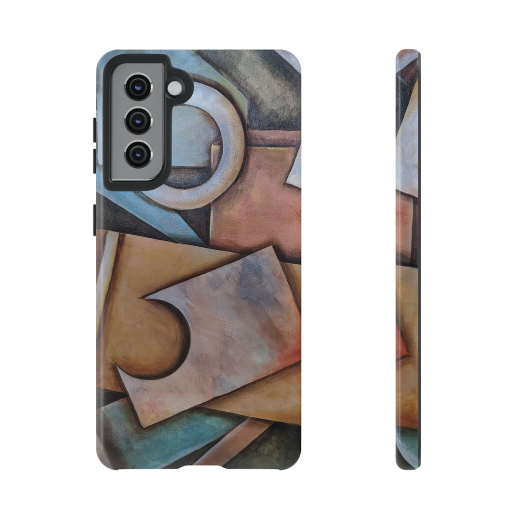 Abstract Geometric Tough Phone Case – Modern Cubist Art Protection