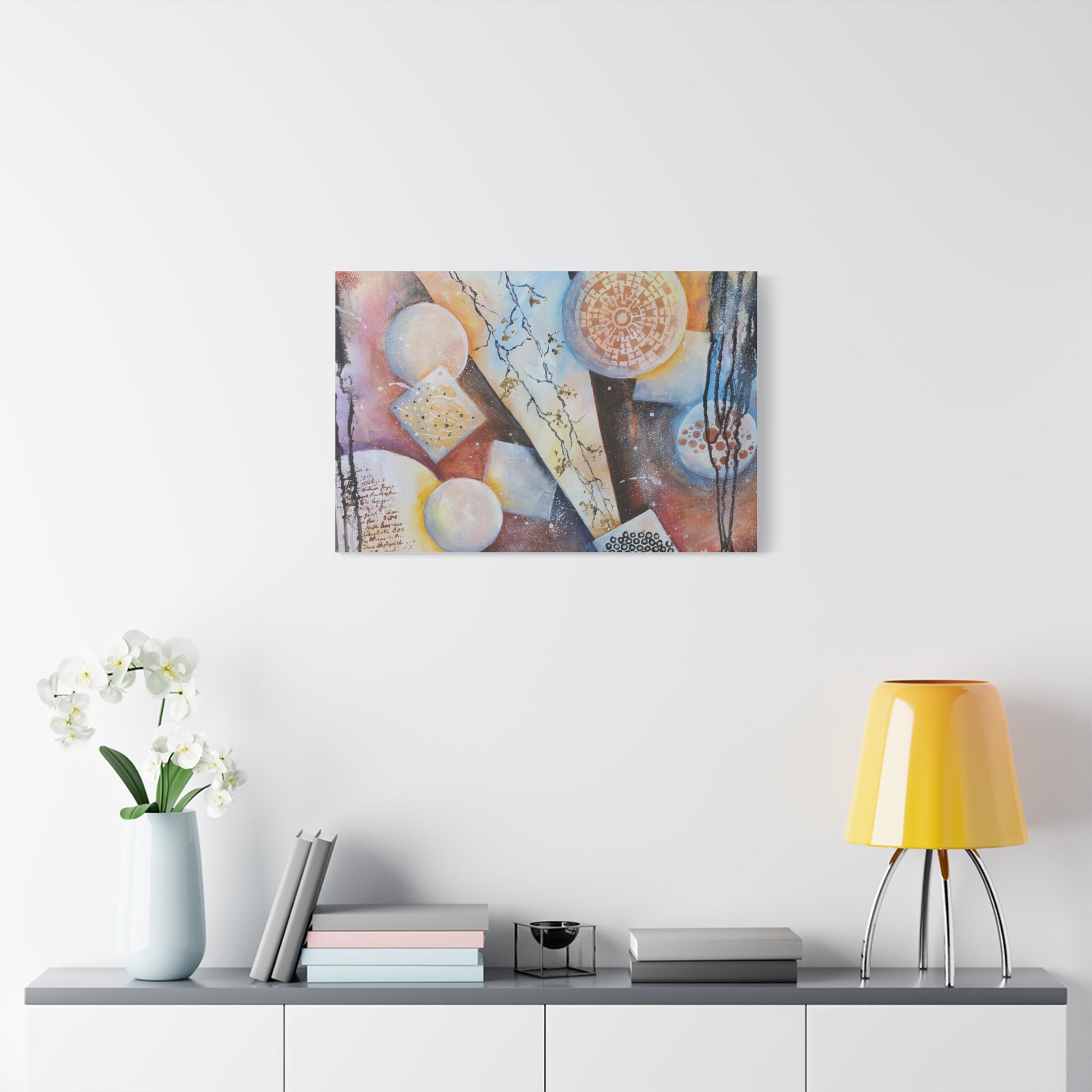 GOLDEN CARTOGRAPHY OF THE FIRE MERIDIAN - Abstract Geometric Canvas Art – Modern Stretched Matte Wall Decor