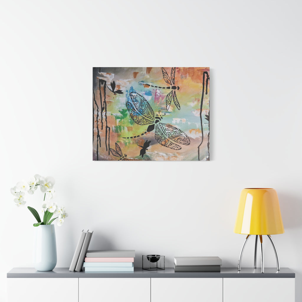 Dragonfly Wall Art Canvas — Colorful Boho Stretched Canvas Print