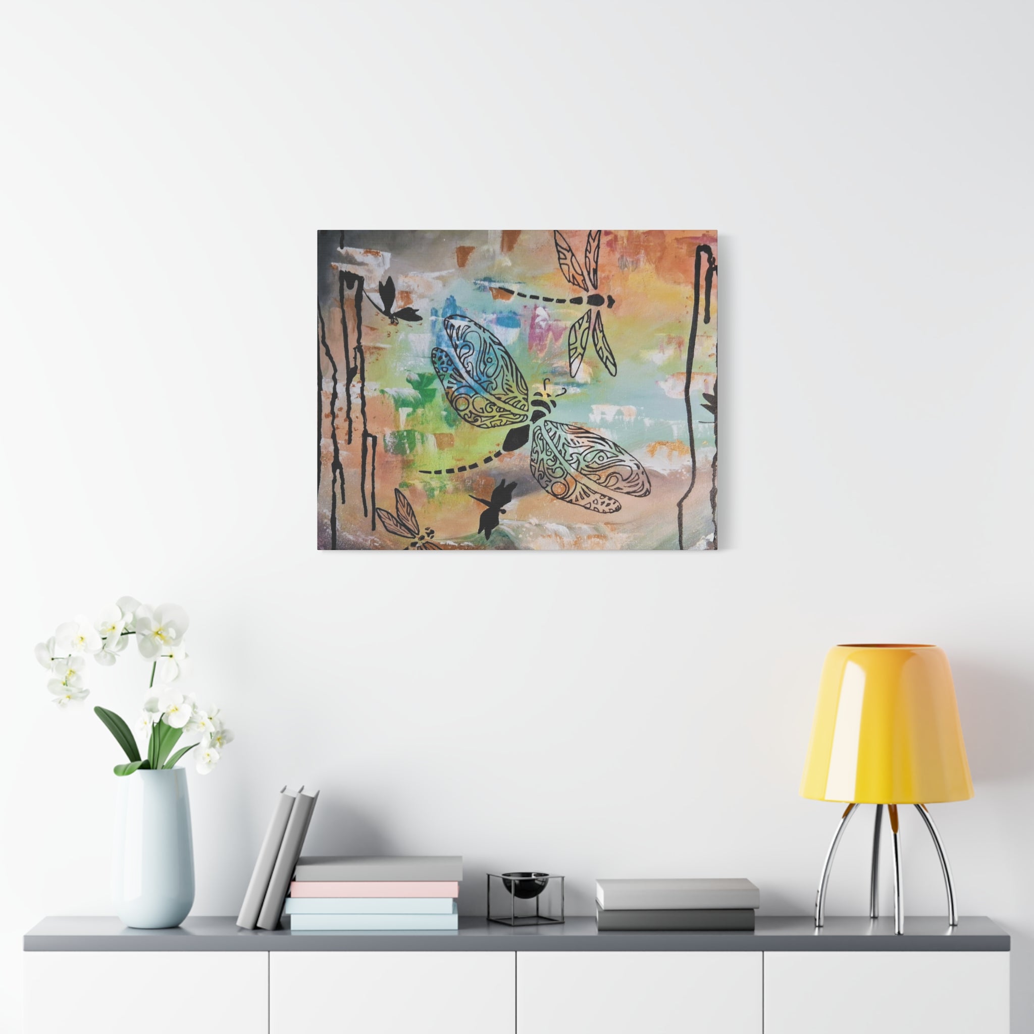 Dragonfly Wall Art Canvas — Colorful Boho Stretched Canvas Print