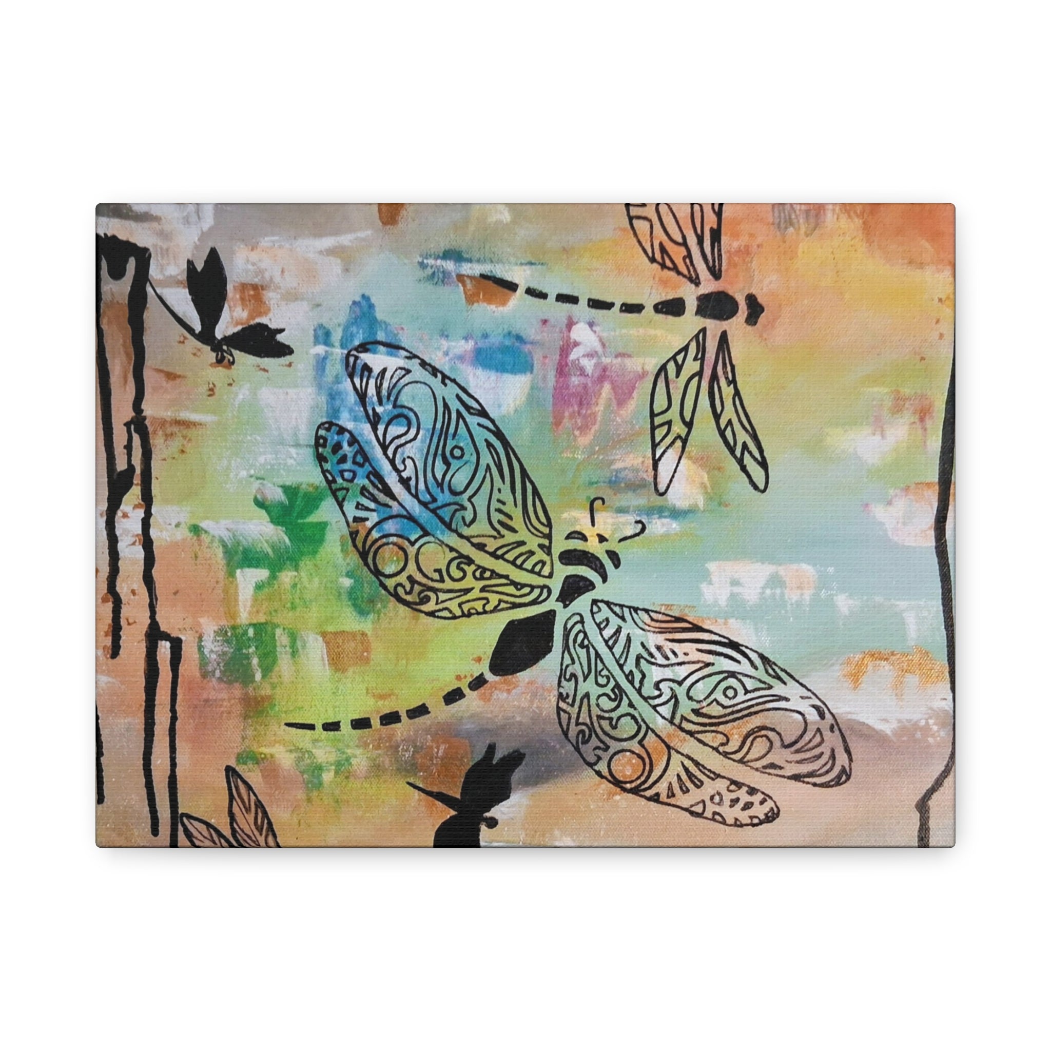 Dragonfly Wall Art Canvas — Colorful Boho Stretched Canvas Print