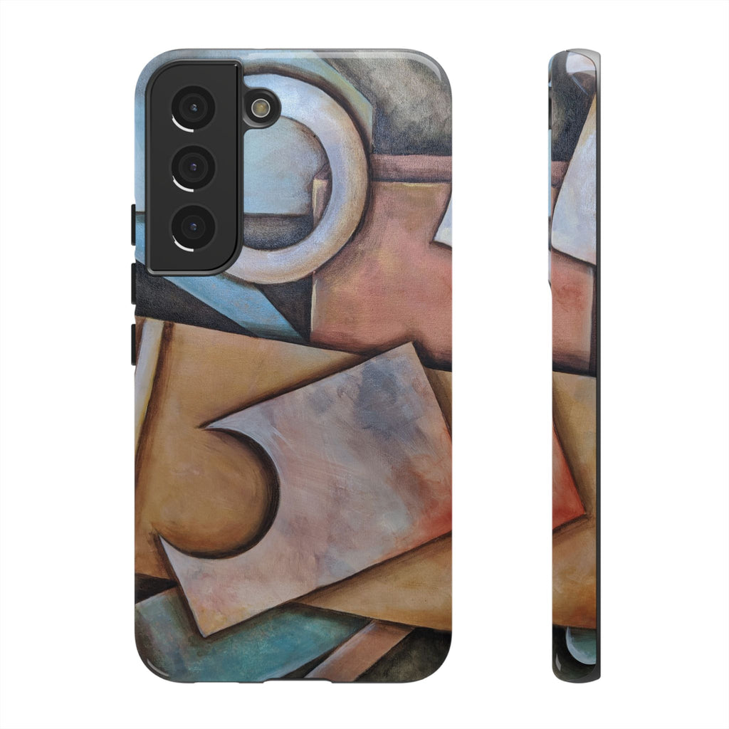 Abstract Geometric Tough Phone Case – Modern Cubist Art Protection