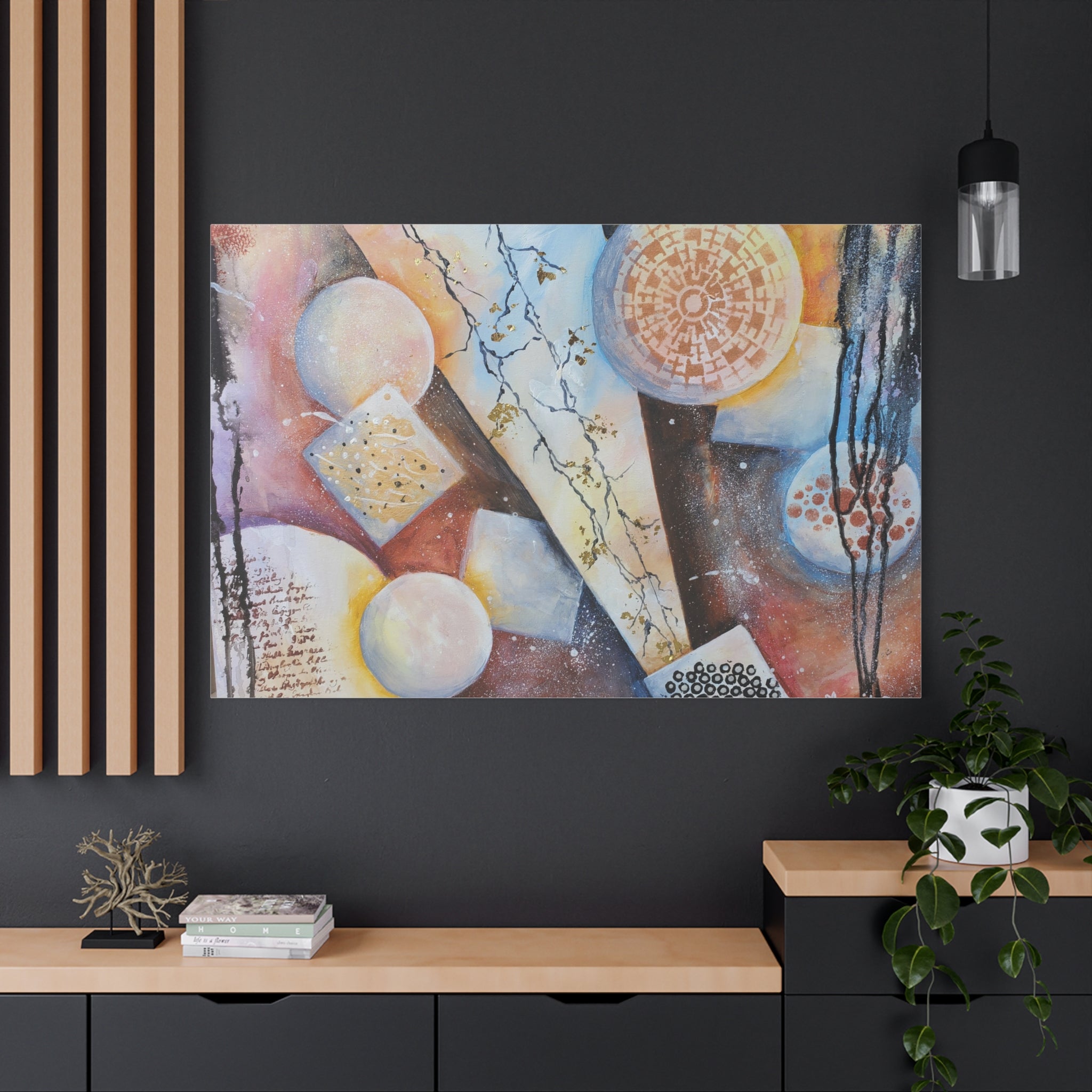 GOLDEN CARTOGRAPHY OF THE FIRE MERIDIAN - Abstract Geometric Canvas Art – Modern Stretched Matte Wall Decor