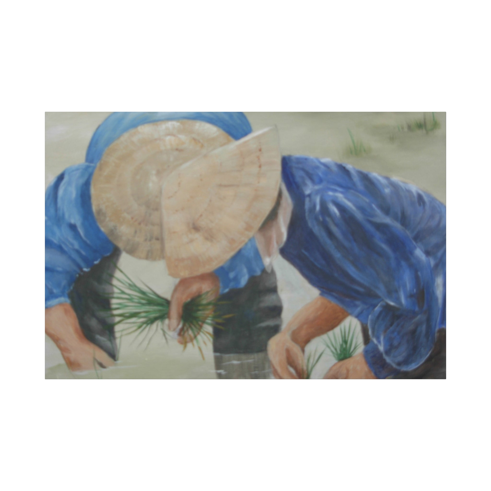 THE RICE PLANTERS - Rice Planting Farmers Canvas Wall Art — Southeast Asian Rural Scene Matte Stretched Print