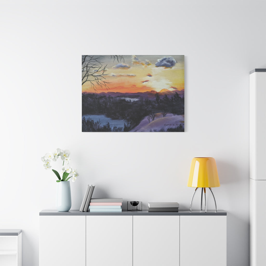 EVENING IN THE SHANDOAH VALLY - Sunset Winter Landscape Canvas Print — Matte Stretched Wall Art