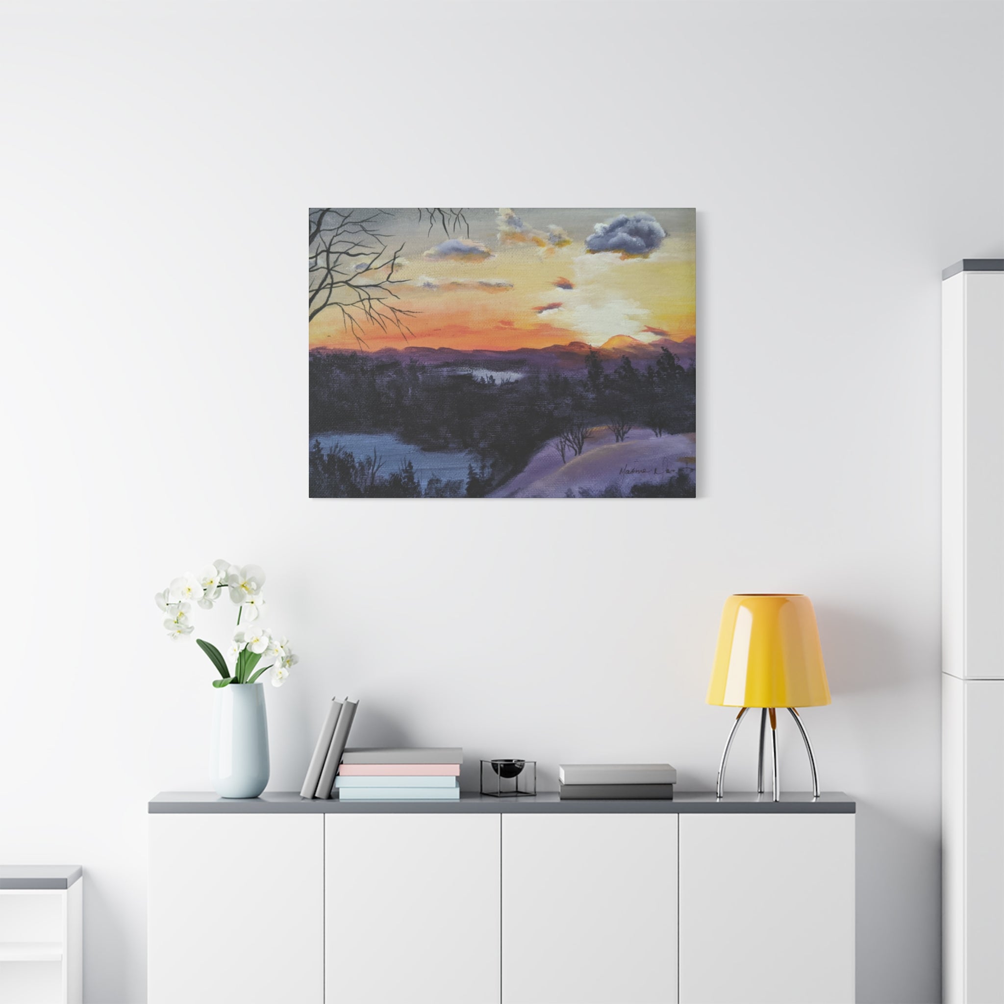 EVENING IN THE SHANDOAH VALLY - Sunset Winter Landscape Canvas Print — Matte Stretched Wall Art