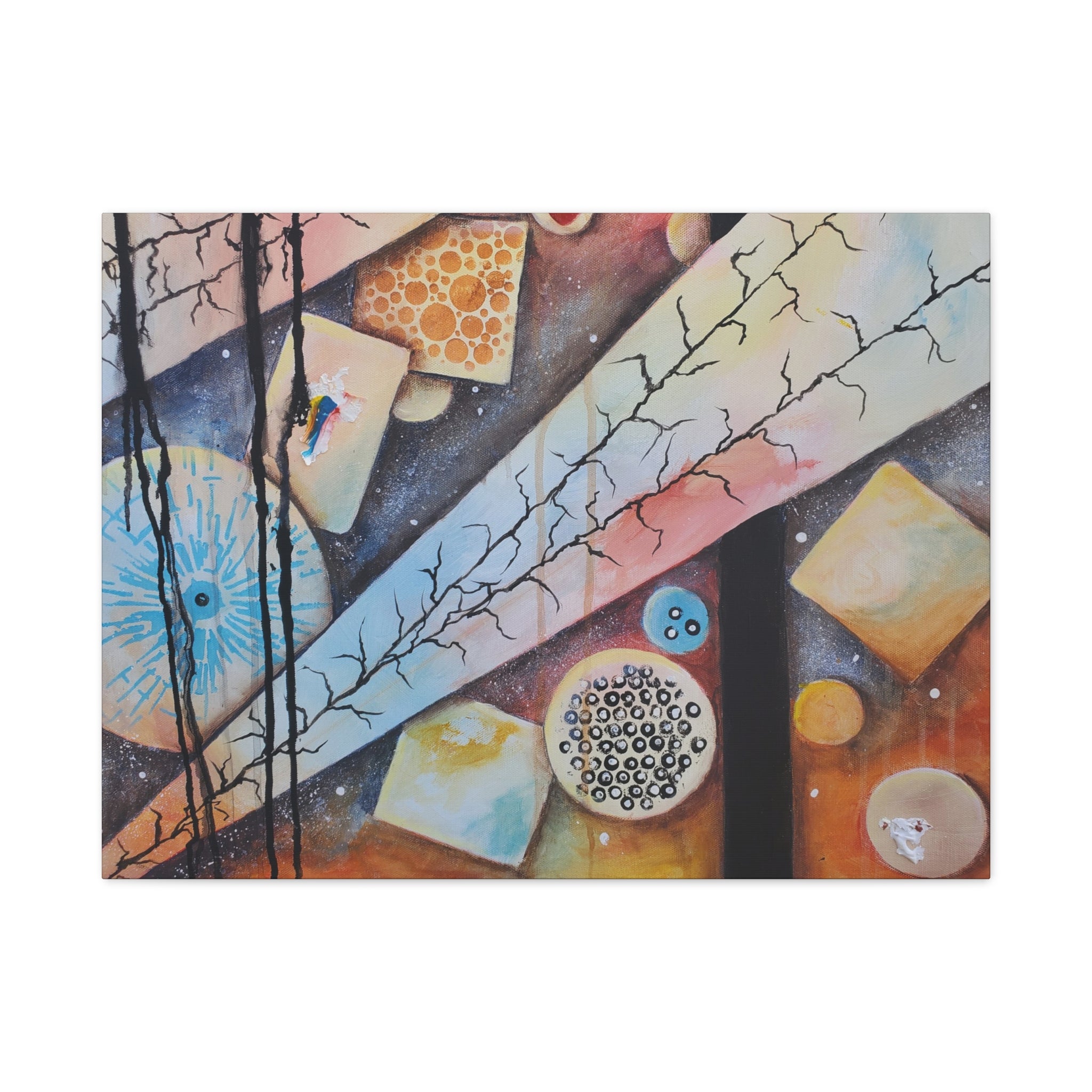 GOLDEN CARTOGRAPHY - DRIFT OF THE BLUE REALM - Abstract Cosmic Geometry Matte Canvas Print - Stretched 1.25"
