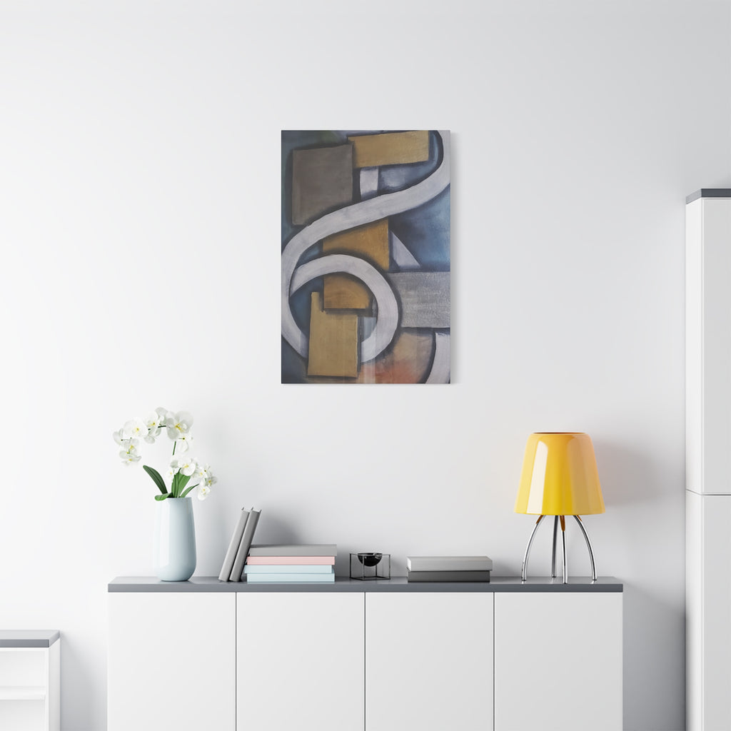 METALIC BLOCKS - Abstract Geometric Matte Canvas Print — Modern Blue & Gold Wall Art