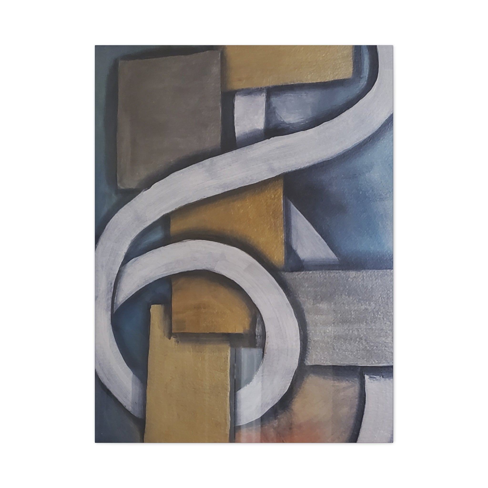 METALIC BLOCKS - Abstract Geometric Matte Canvas Print — Modern Blue & Gold Wall Art