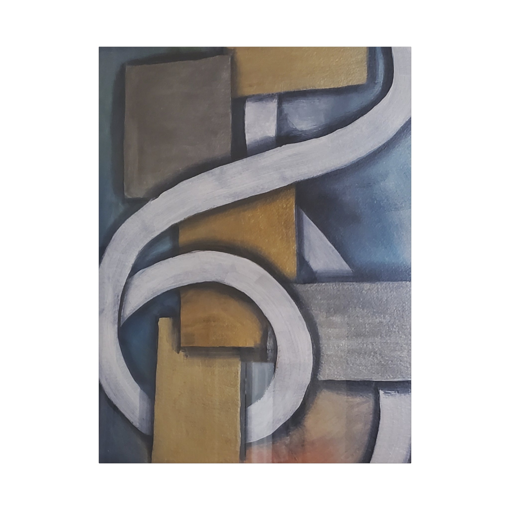 METALIC BLOCKS - Abstract Geometric Matte Canvas Print — Modern Blue & Gold Wall Art