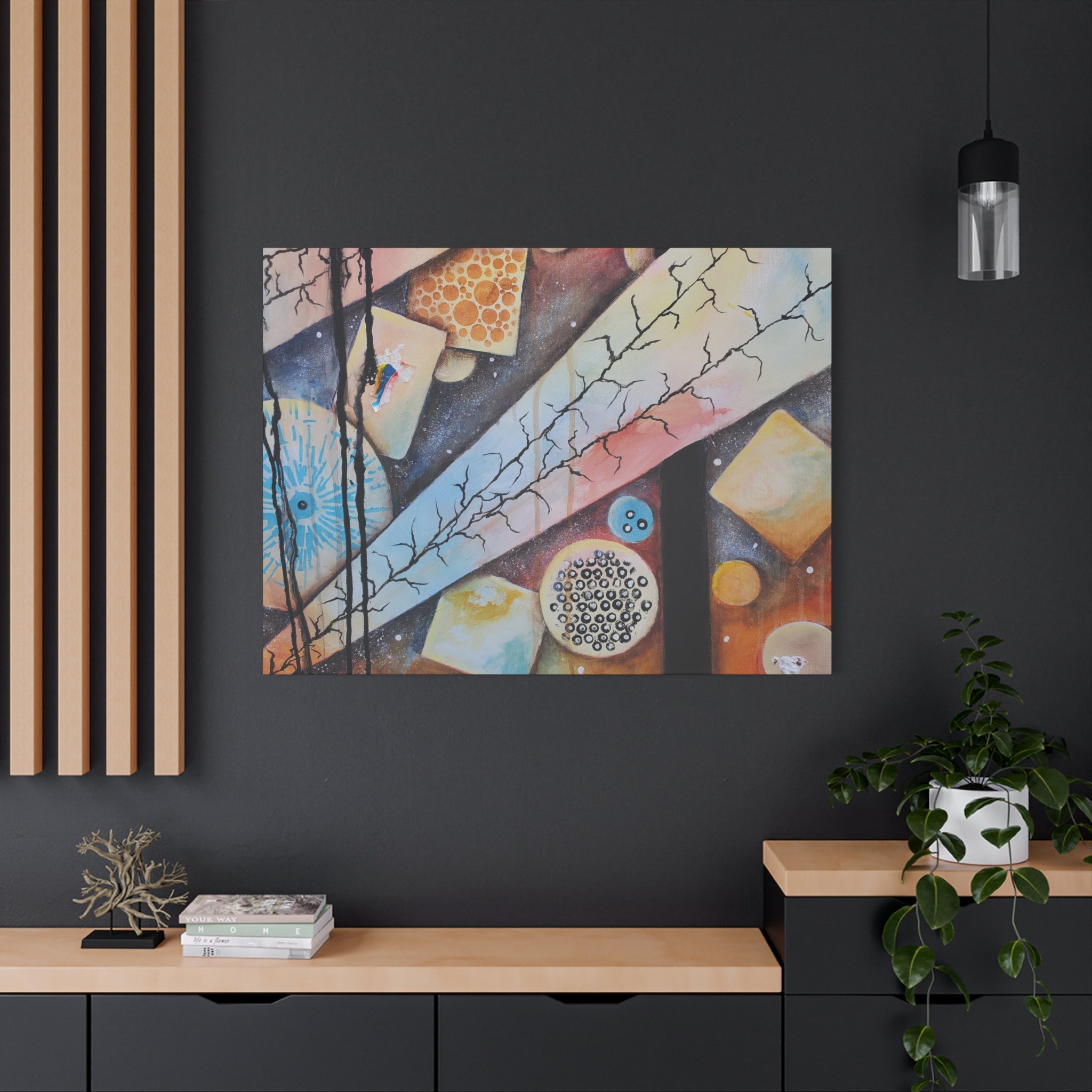 GOLDEN CARTOGRAPHY - DRIFT OF THE BLUE REALM - Abstract Geometric Canvas Art - Pastel Galaxy Stretched Matte Print