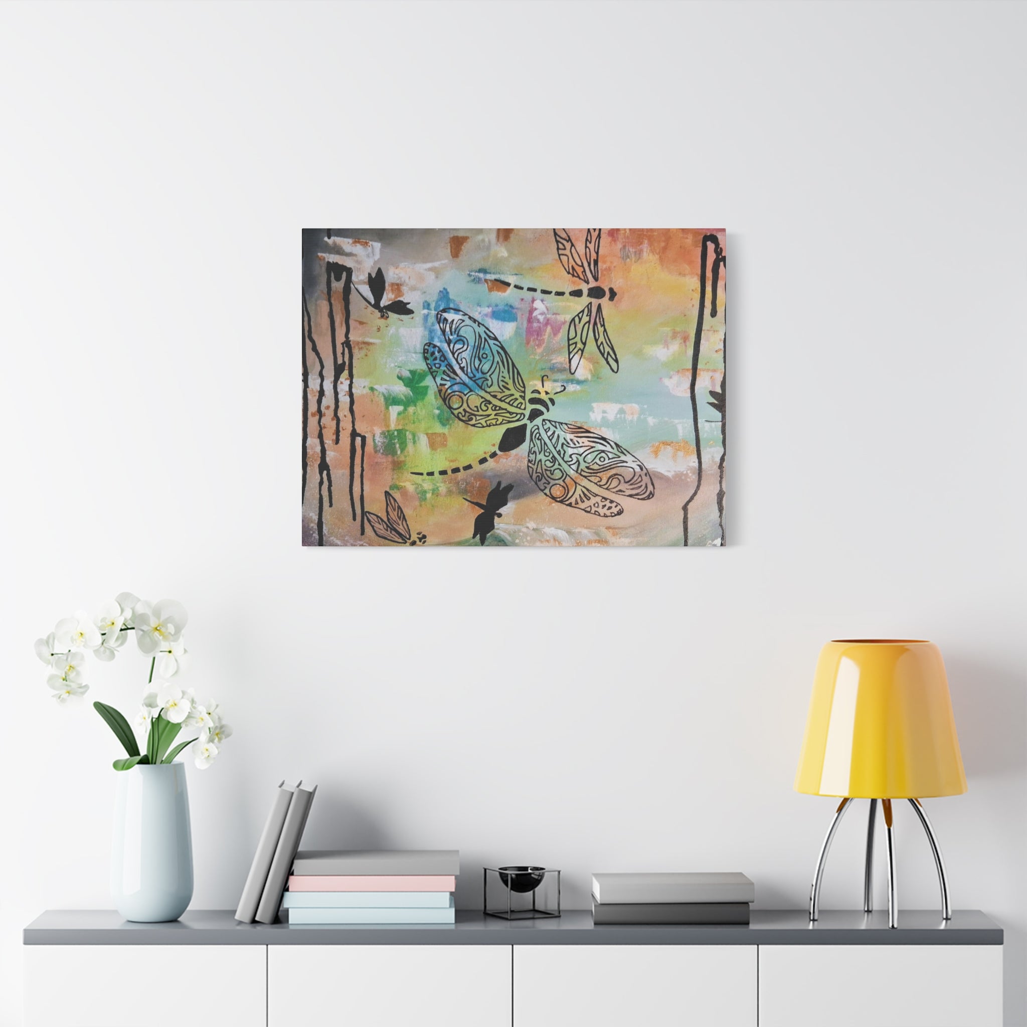 Dragonfly Wall Art Canvas — Colorful Boho Stretched Canvas Print