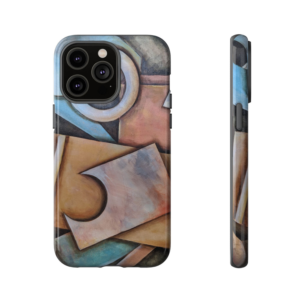 Abstract Geometric Tough Phone Case – Modern Cubist Art Protection