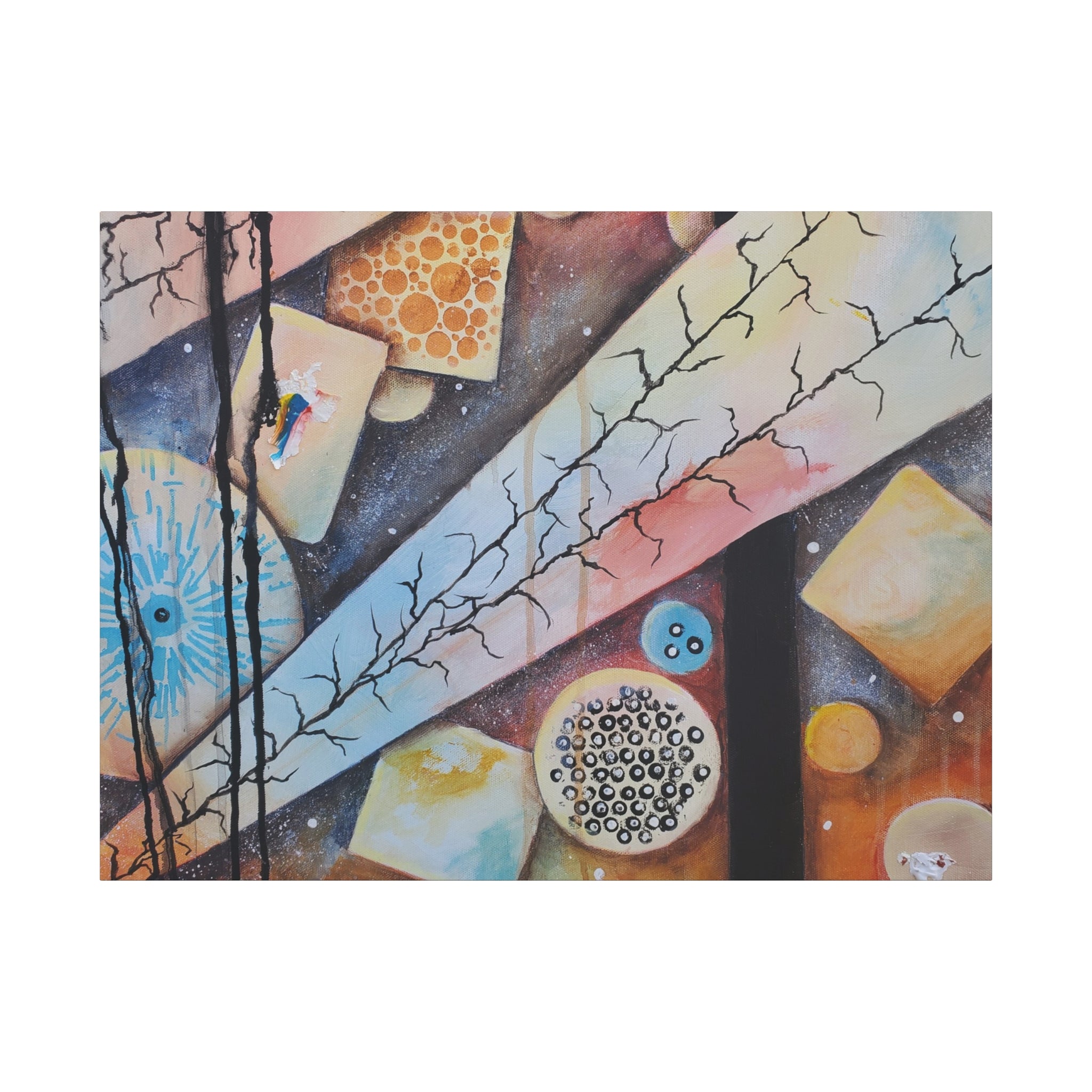 GOLDEN CARTOGRAPHY - DRIFT OF THE BLUE REALM - Abstract Geometric Canvas Art - Pastel Galaxy Stretched Matte Print
