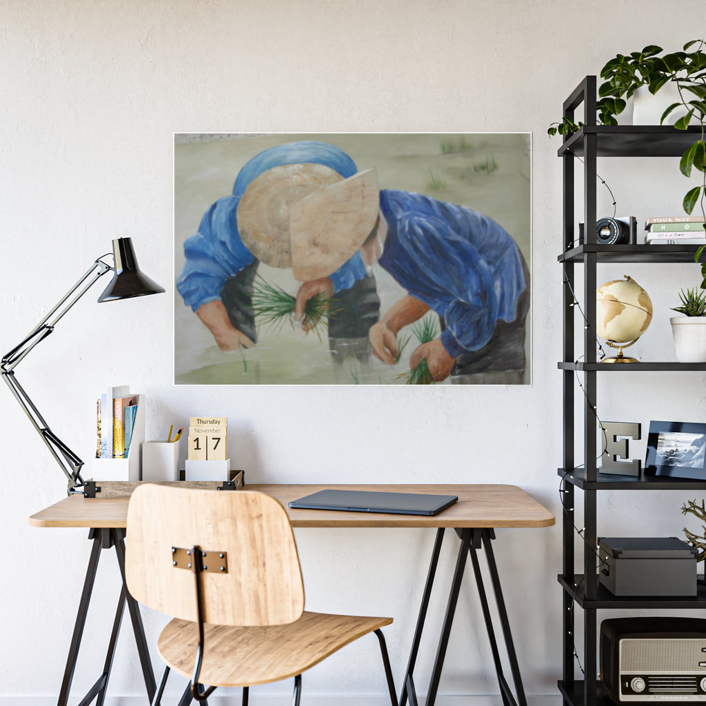 THE RICE PLANTERS - Gloss Poster – Rice Field Farmers Art Print (Vietnamese Farming Scene)