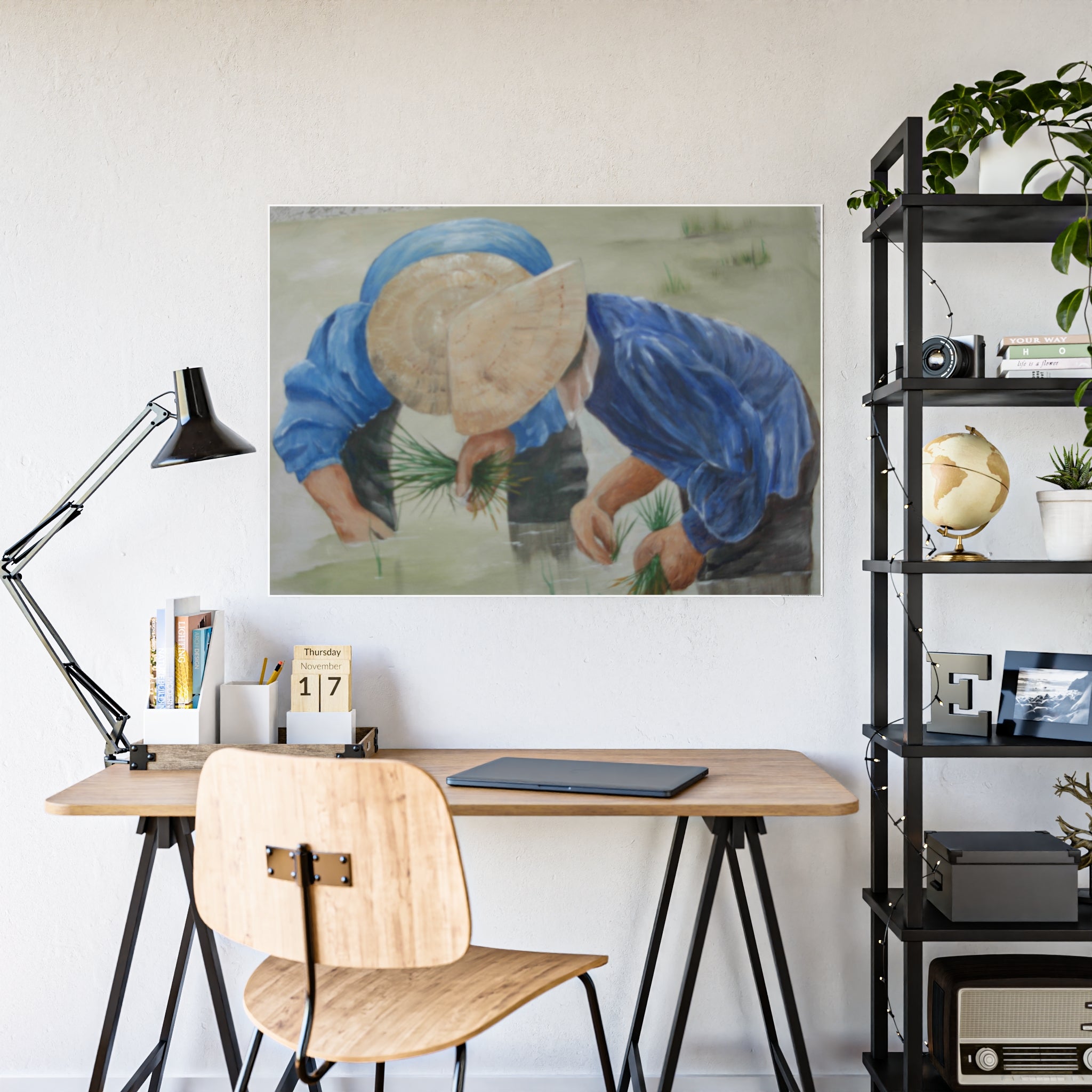 THE RICE PLANTERS - Gloss Poster – Rice Field Farmers Art Print (Vietnamese Farming Scene)