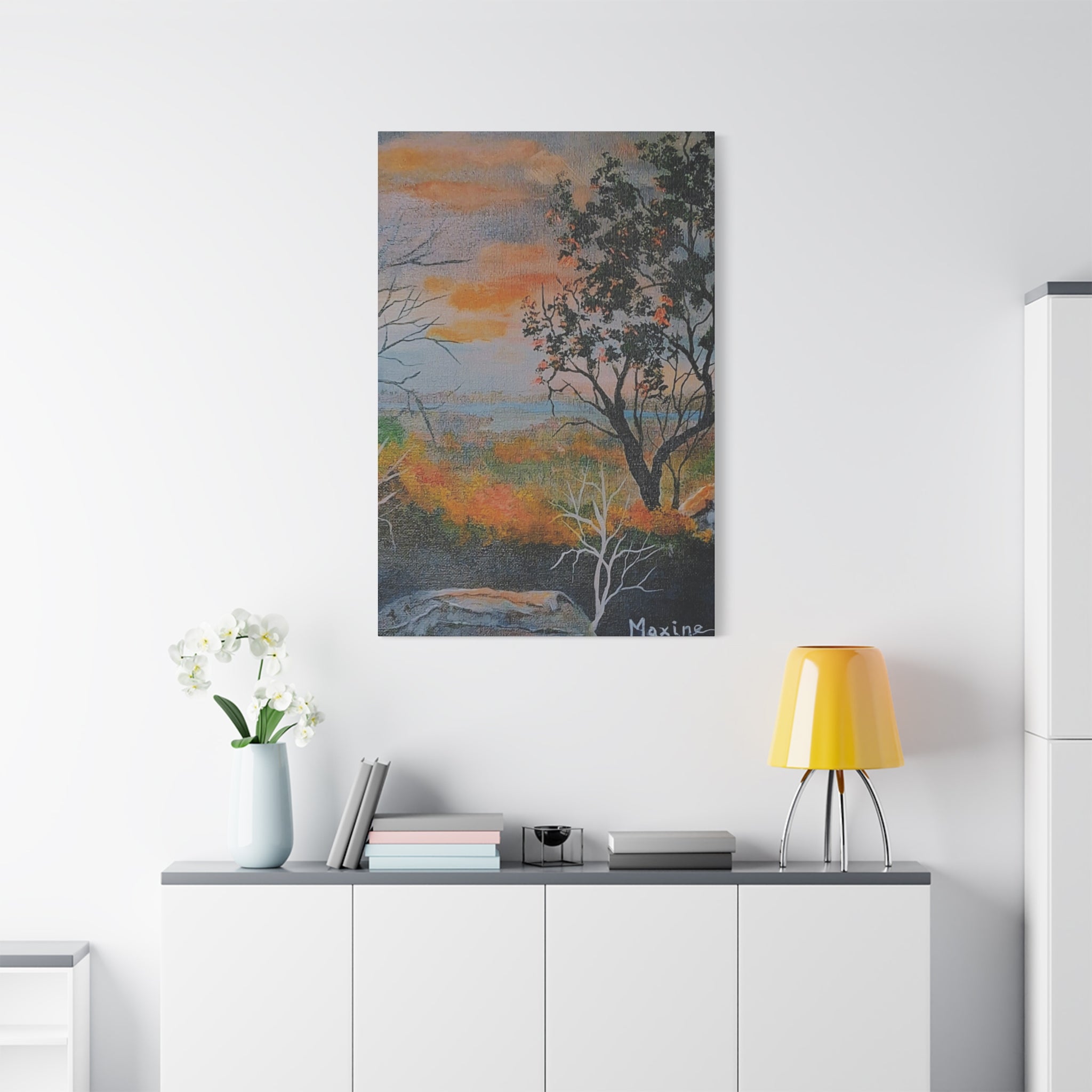 EVENING NEAR THE HUDSON RIVER - Sunset Landscape Canvas Print — Seaside Tree Matte Stretched Wall Art